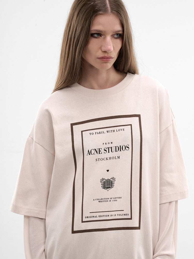 Beige Layered Graphic Long Sleeve (RW-WN-TSHI000023-WARM-BEIGE)