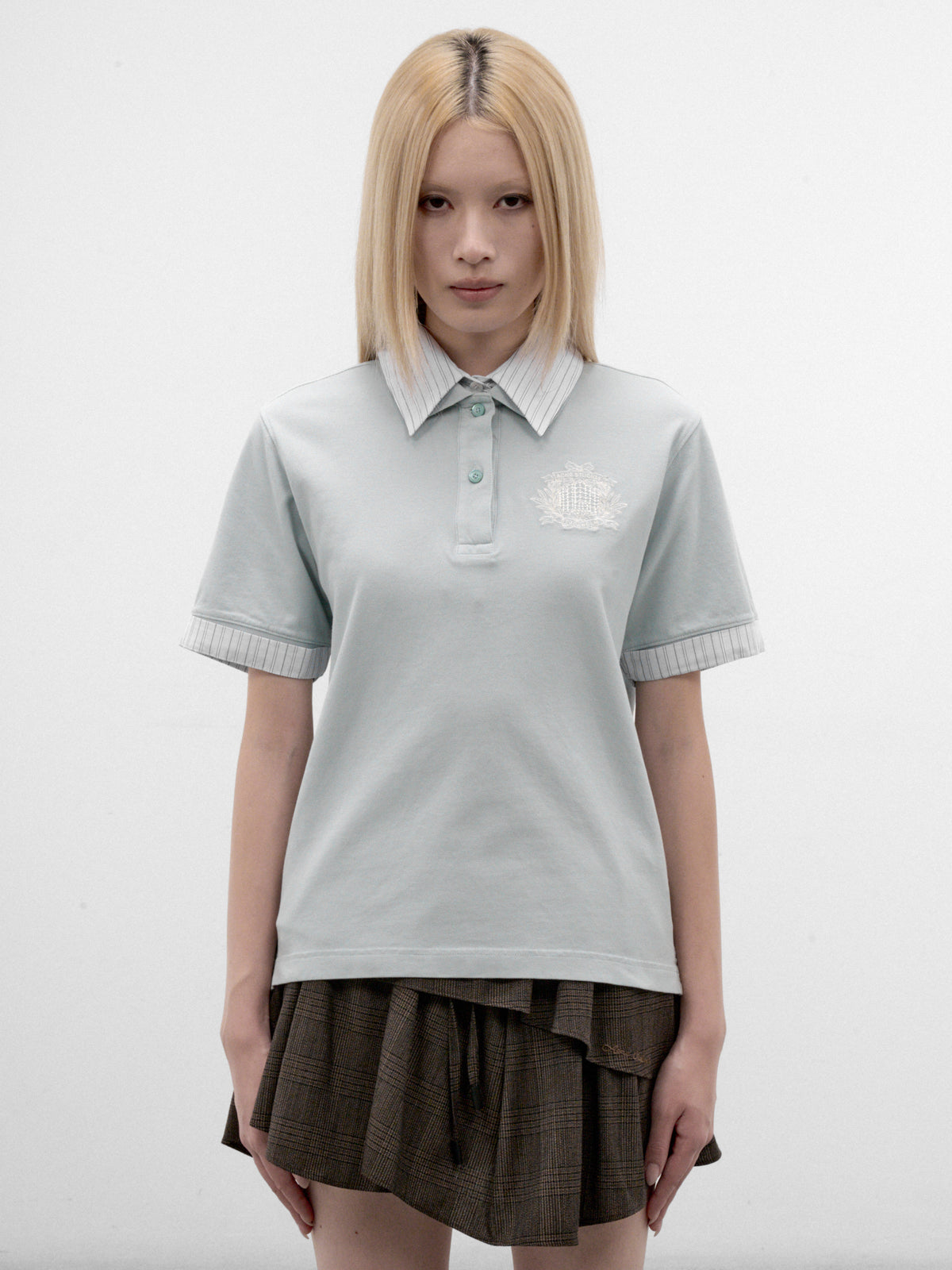 Blue Cotton Logo Polo Shirt (RW-WN-TSHI000026-LIGHT-BLUE)