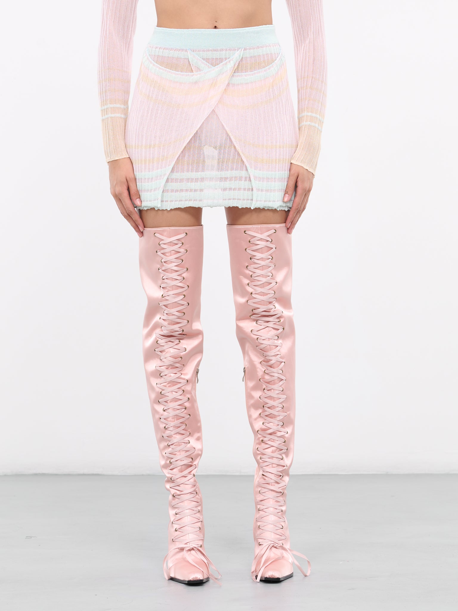 Layered Sheer Knit Skirt (S0101-PINK-MINT)
