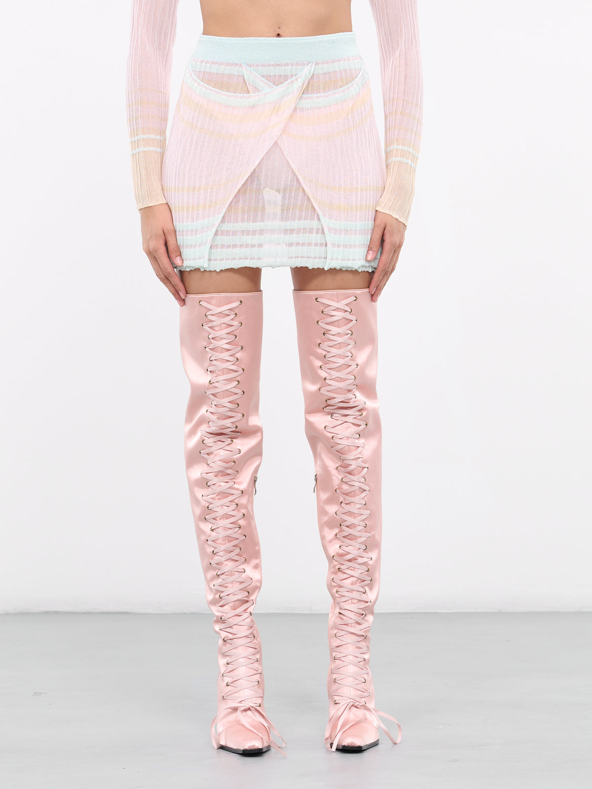 Layered Sheer Knit Skirt (S0101-PINK-MINT)