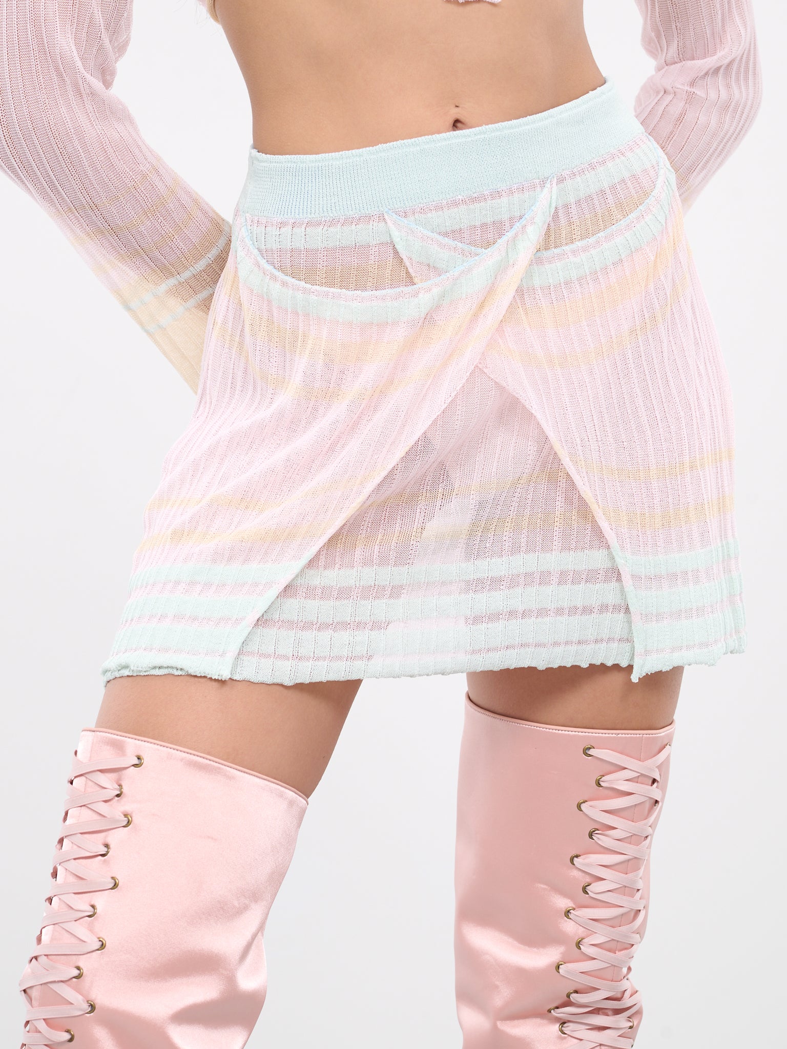 Layered Sheer Knit Skirt (S0101-PINK-MINT)