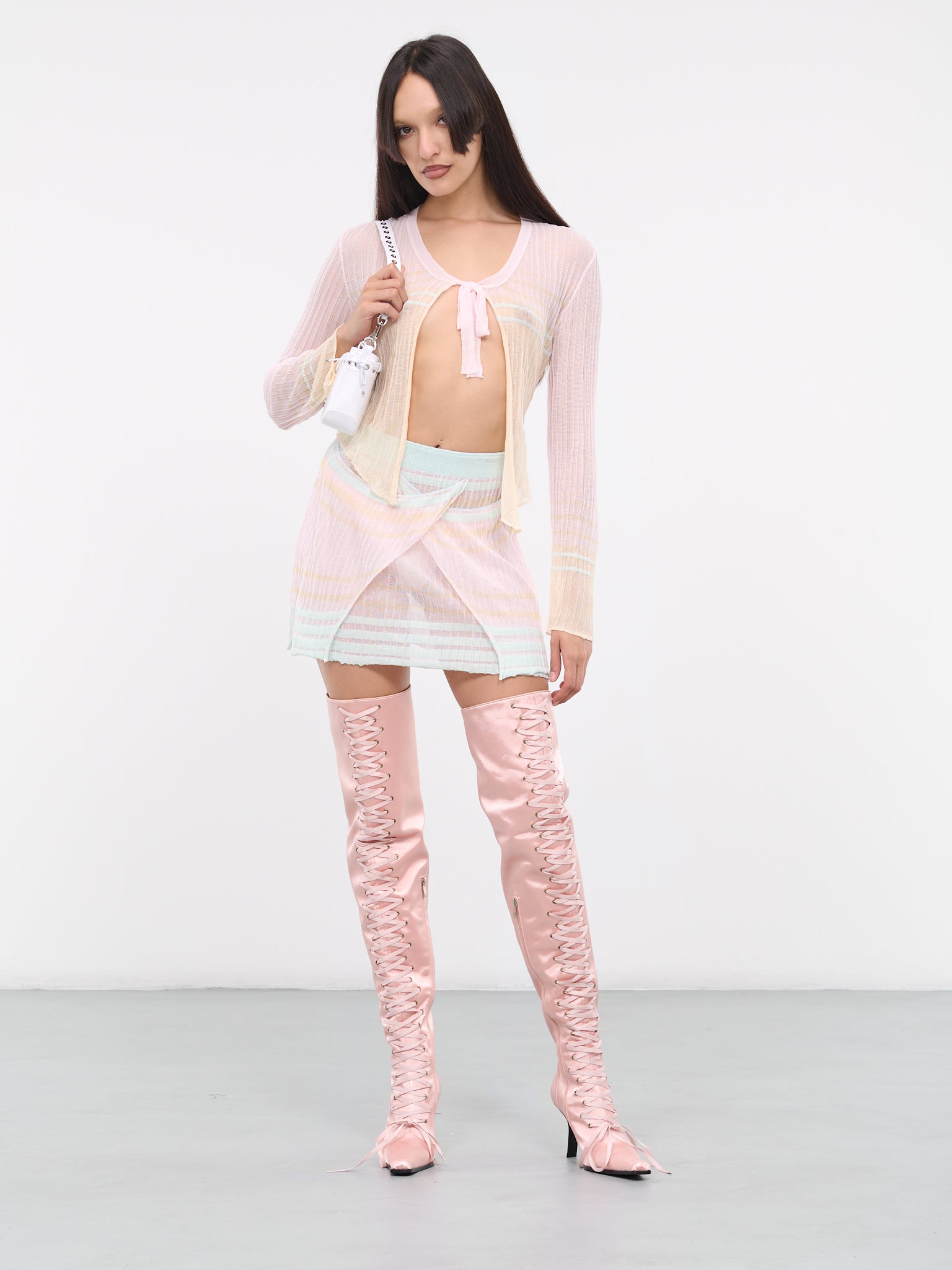 Layered Sheer Knit Skirt (S0101-PINK-MINT)