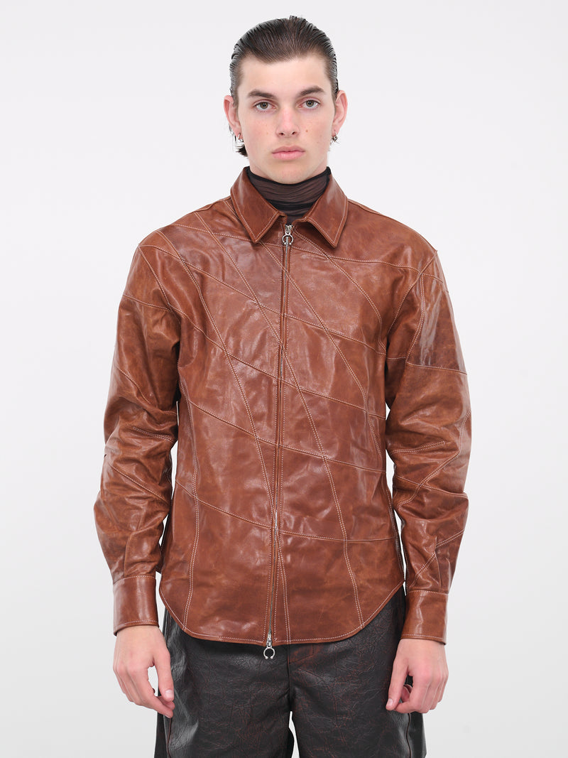 Grid Leather Shirt (S02-BR-BROWN)
