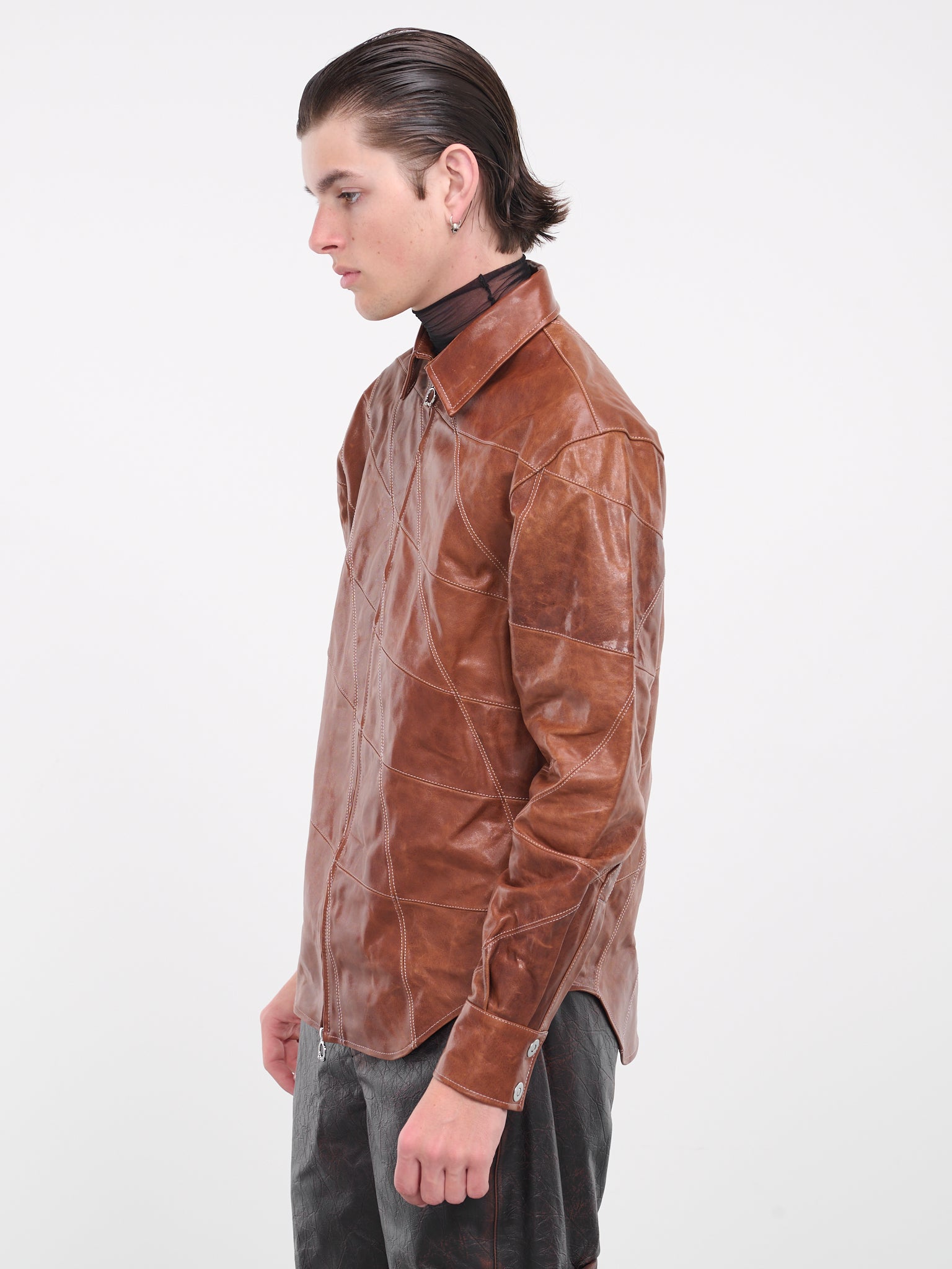 Grid Leather Shirt (S02-BR-BROWN)