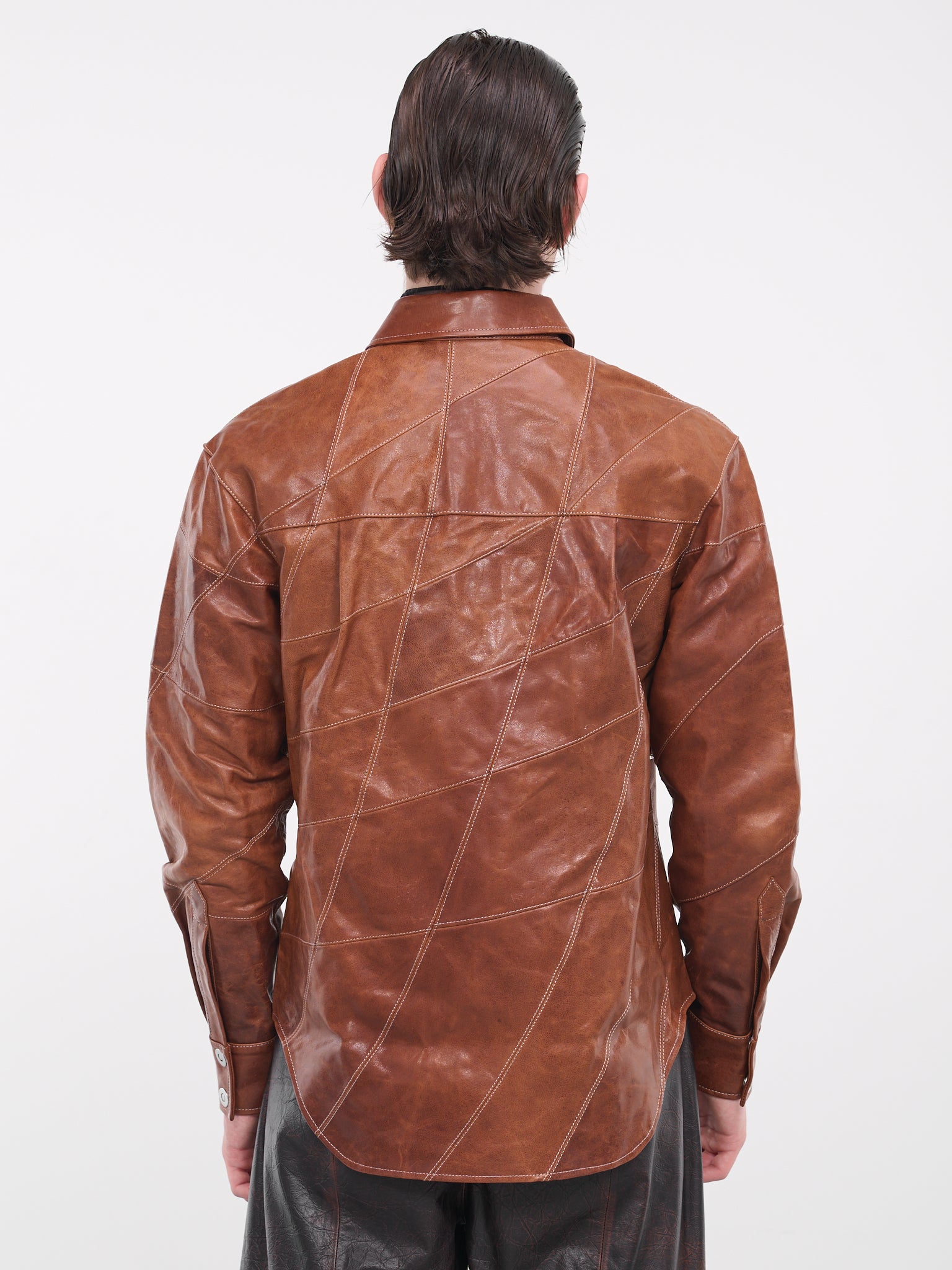 Grid Leather Shirt (S02-BR-BROWN)
