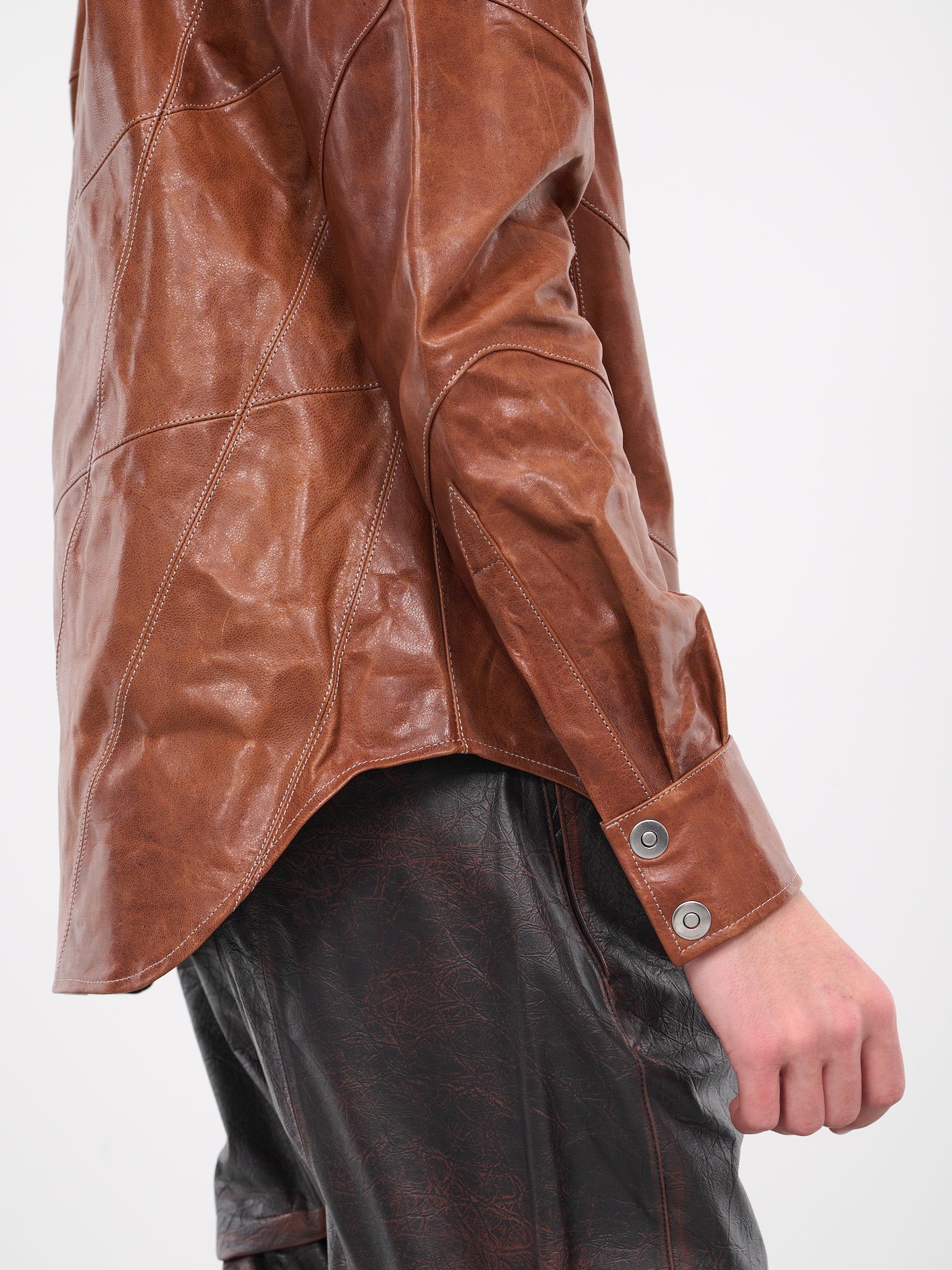 Grid Leather Shirt (S02-BR-BROWN)