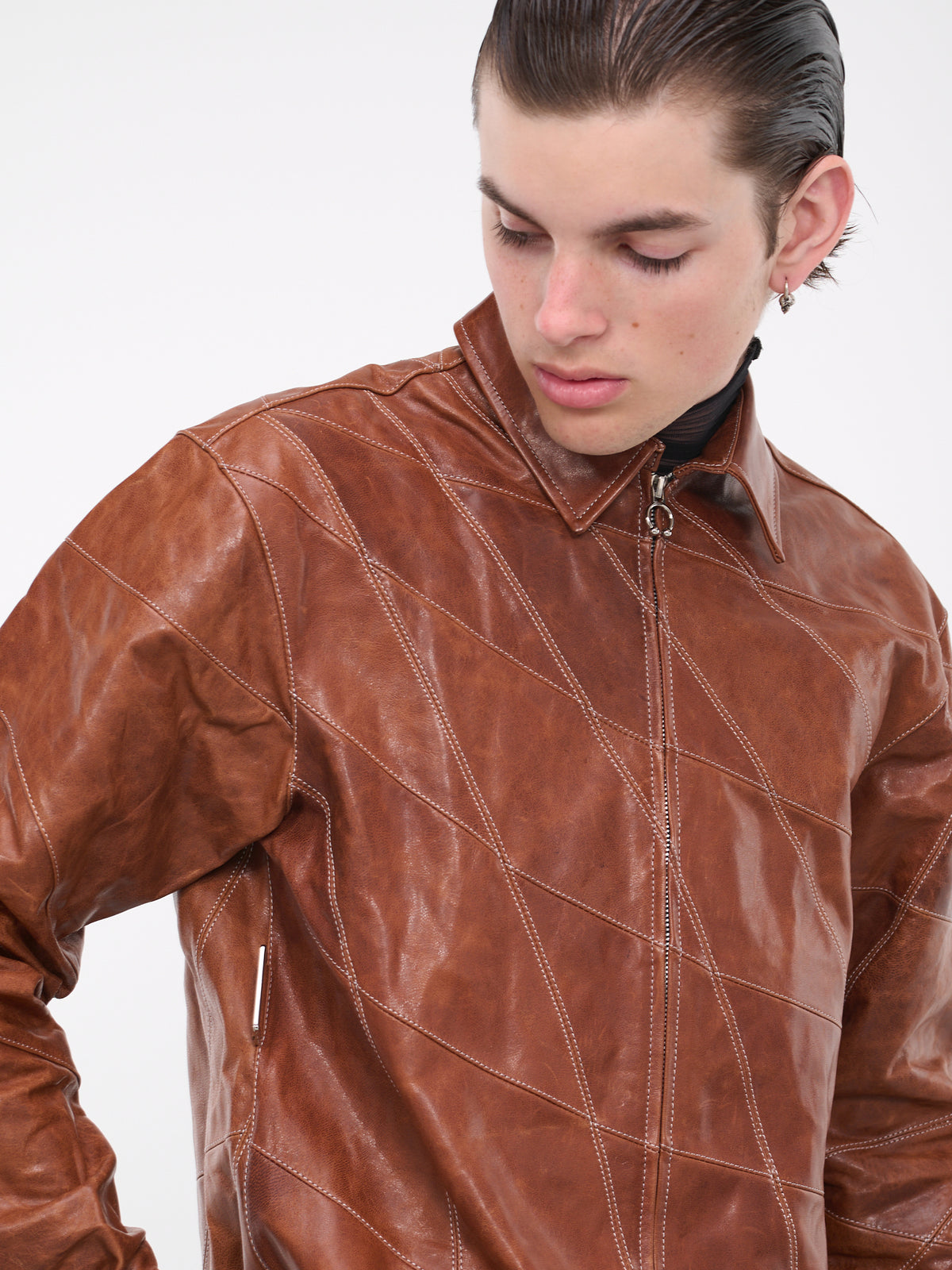 Grid Leather Shirt (S02-BR-BROWN)