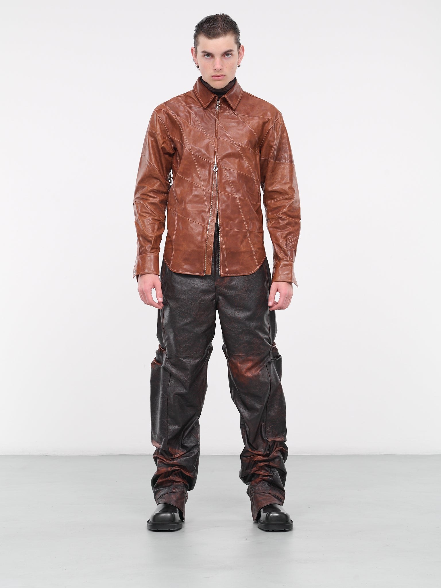 Grid Leather Shirt (S02-BR-BROWN)