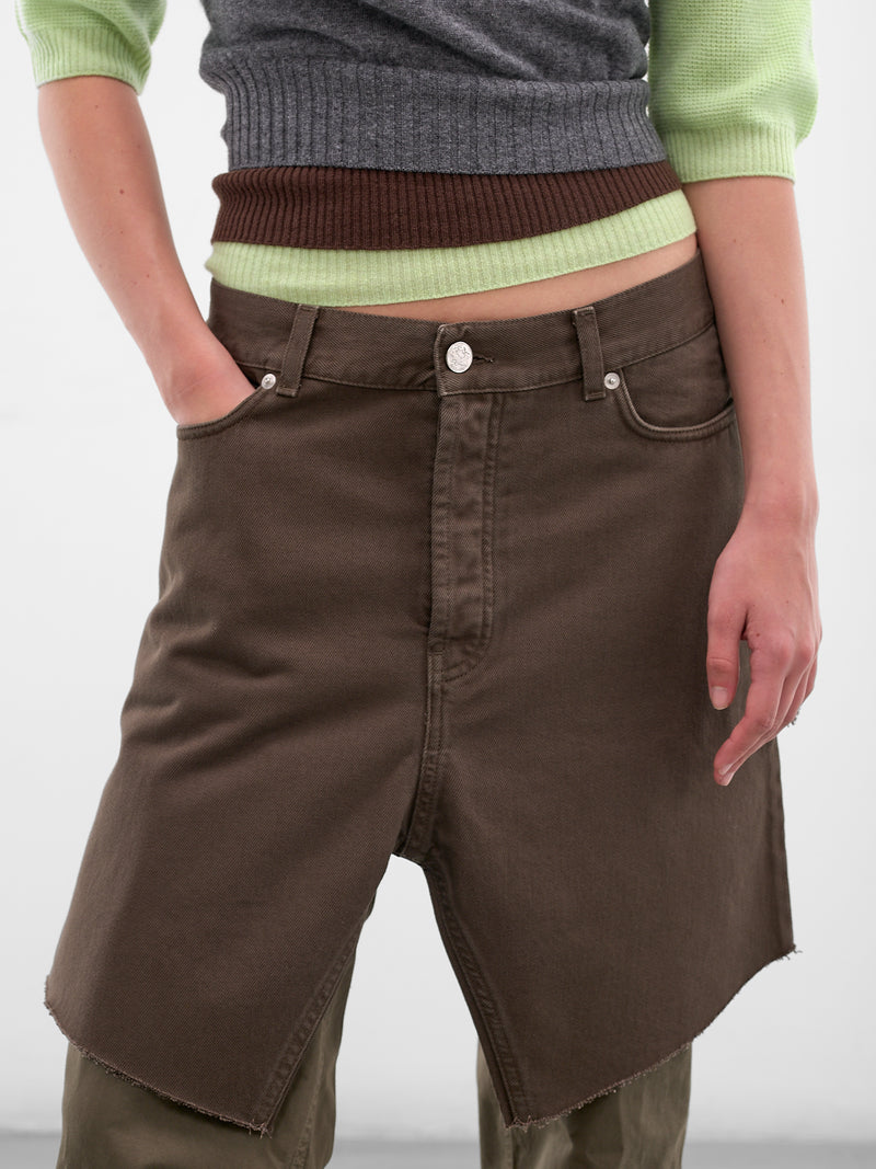 Brown Deconstructed Display Denim Skirt (S04FW5-BROWN)