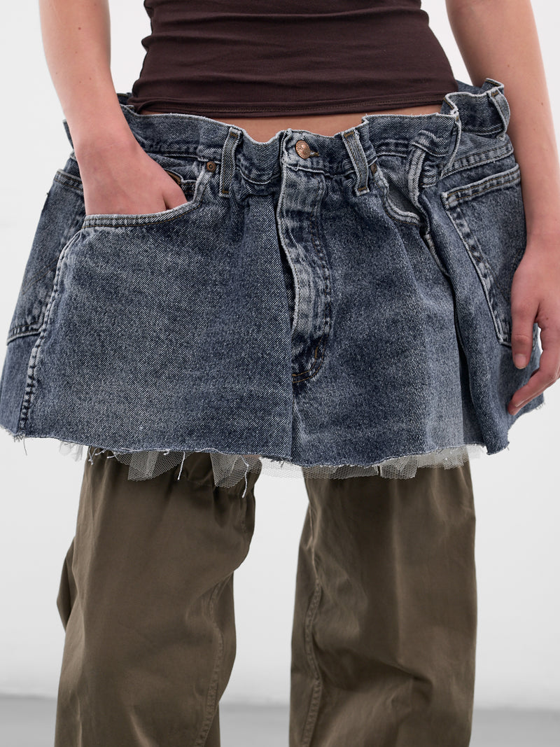 Blue Scrunched Denim Tulle Skirt (S06FW5-BLUE)