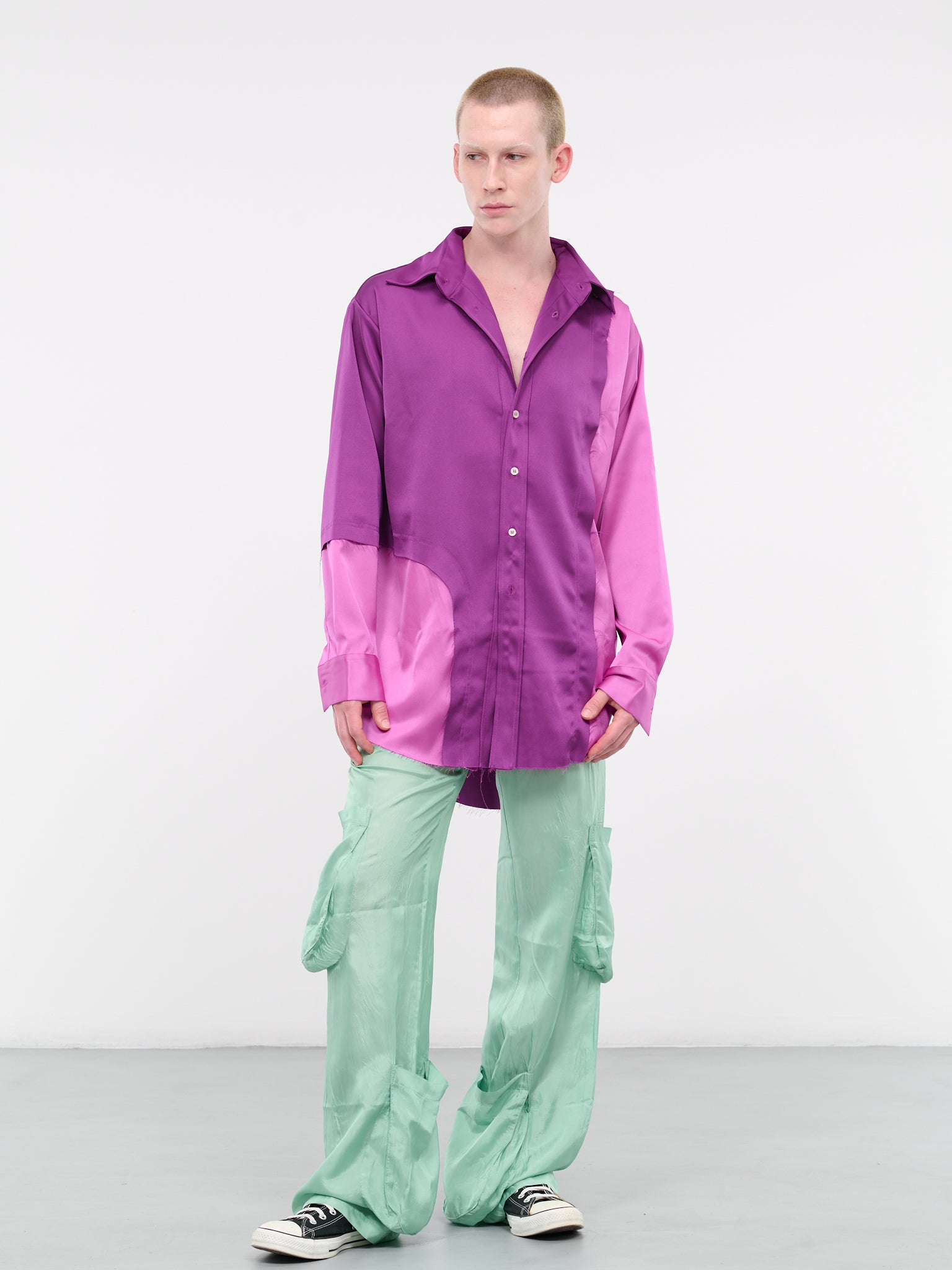 Patched Silk Shirt (S13-PURPLE-LIGHT-PURPLE)