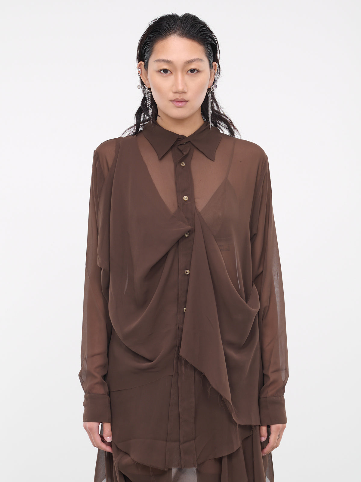 Draped Sheer Shirt (S16-BROWN)