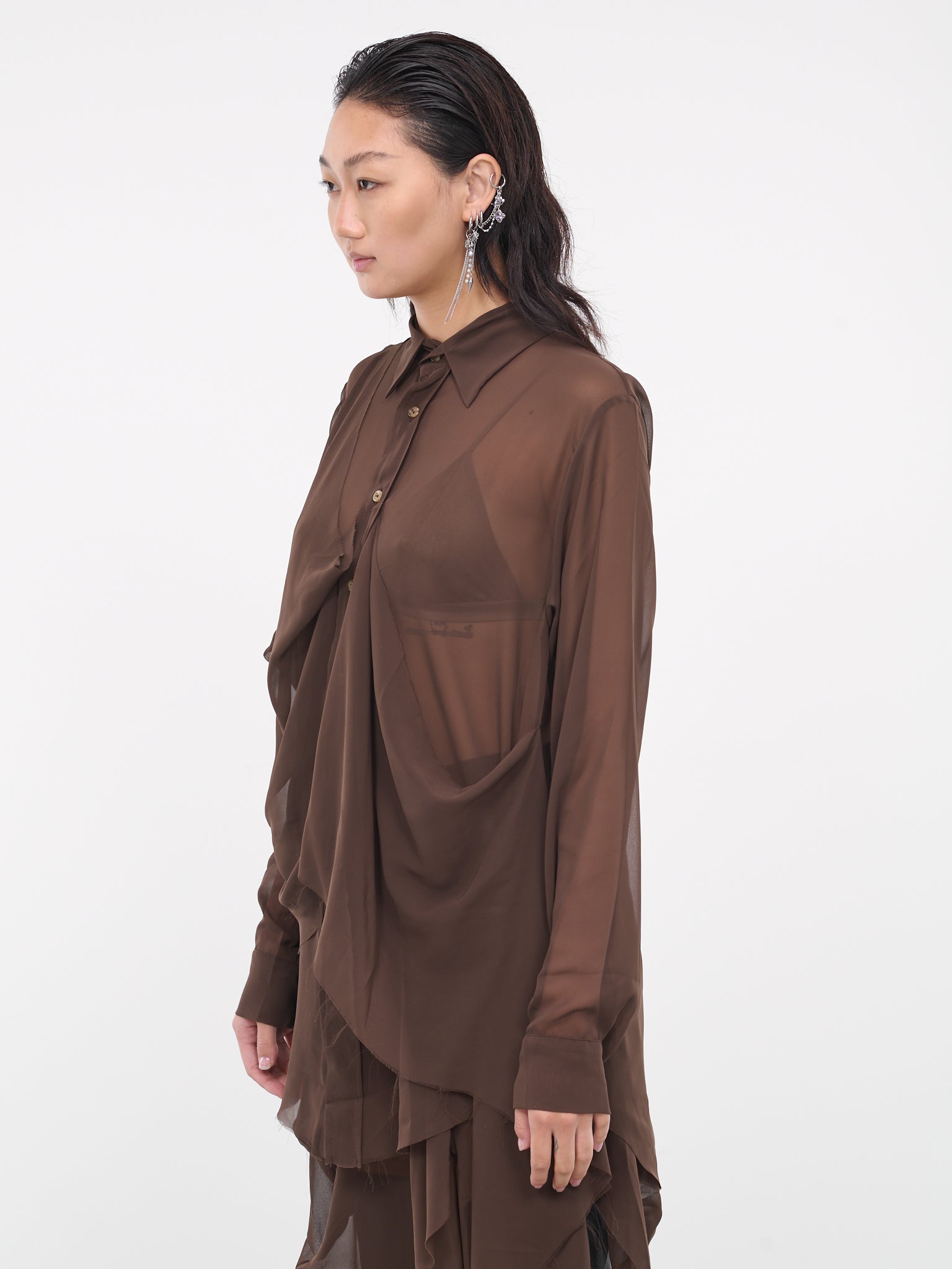 Draped Sheer Shirt (S16-BROWN)