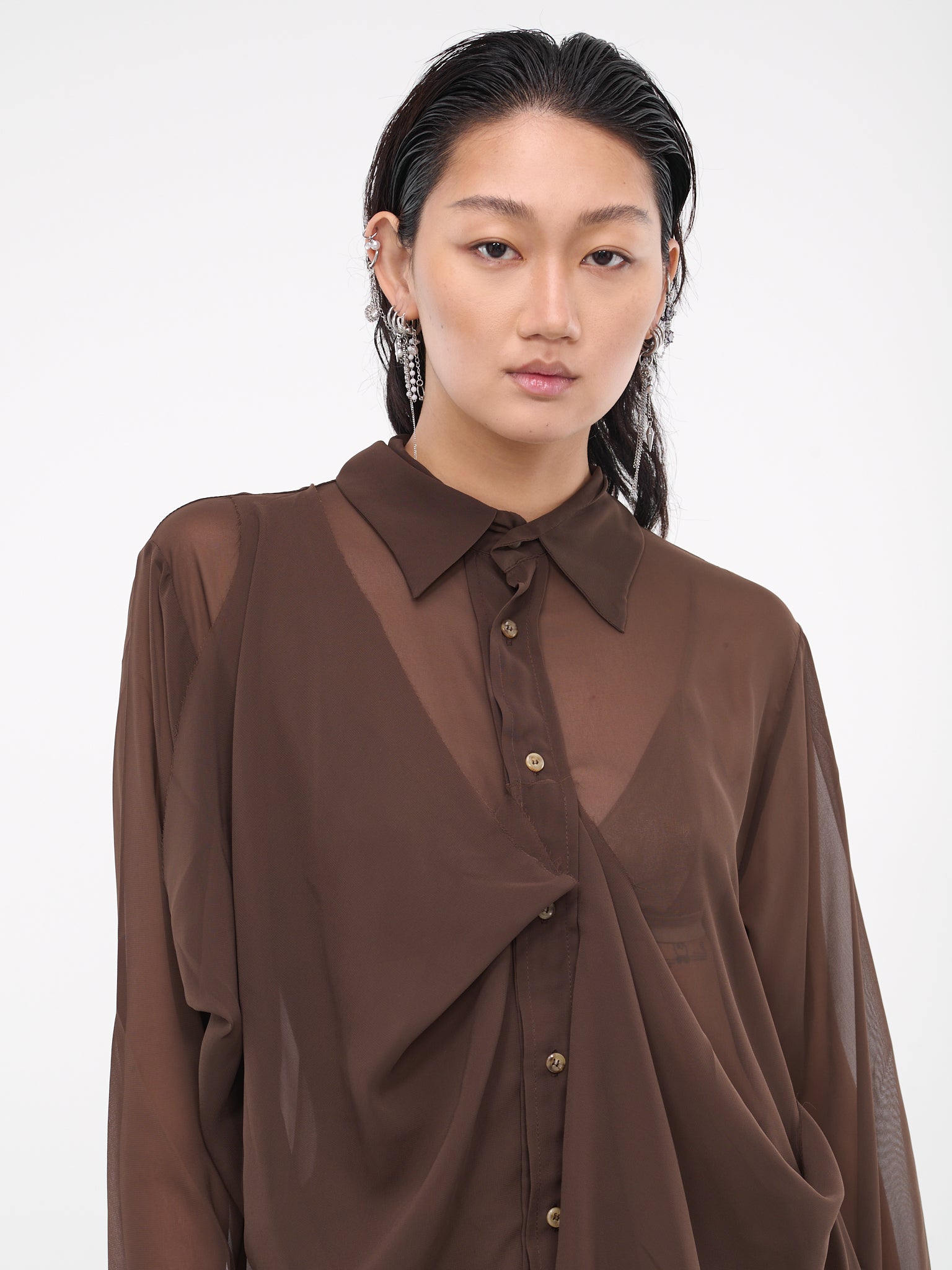 Draped Sheer Shirt (S16-BROWN)