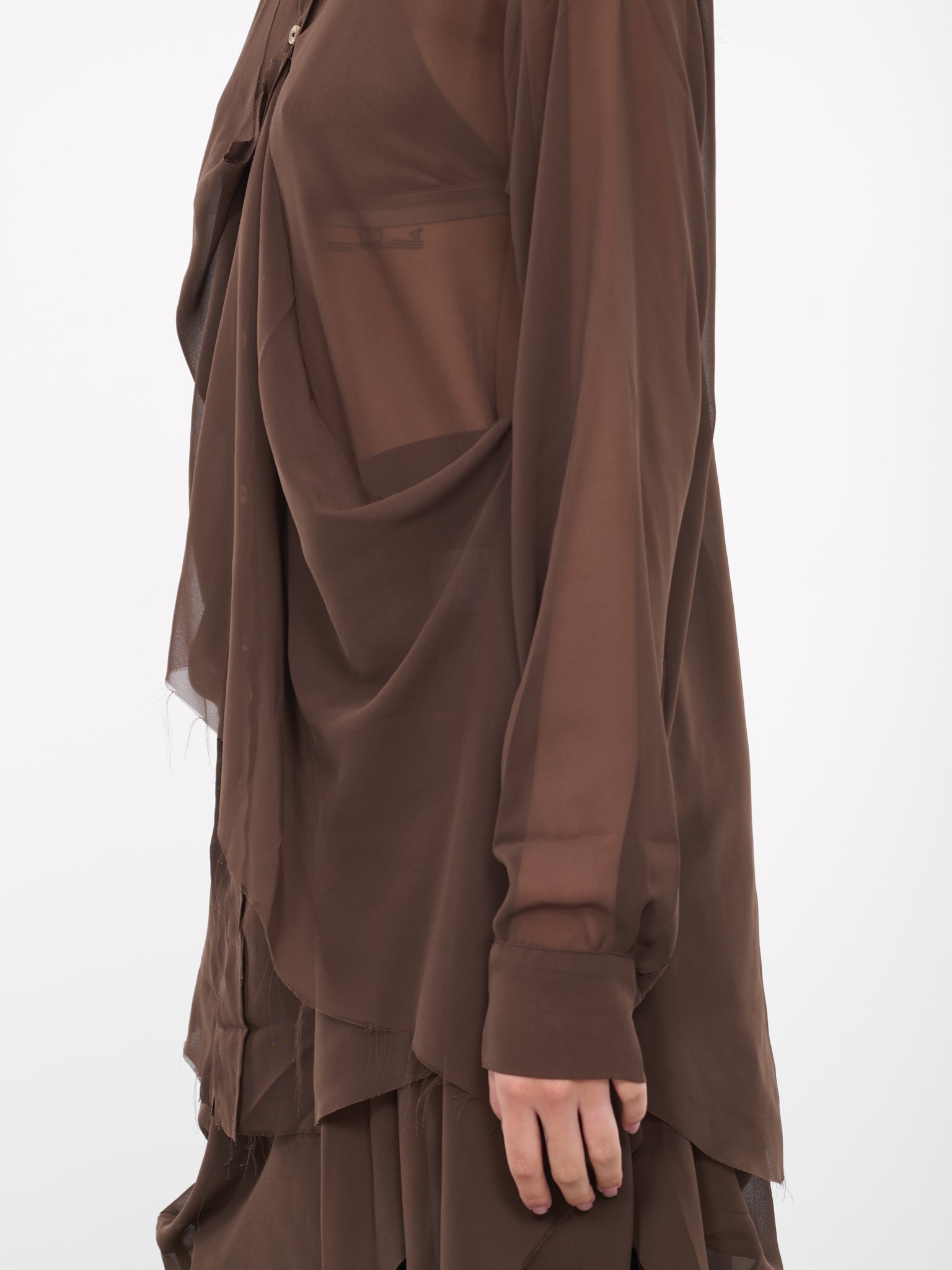 Draped Sheer Shirt (S16-BROWN)