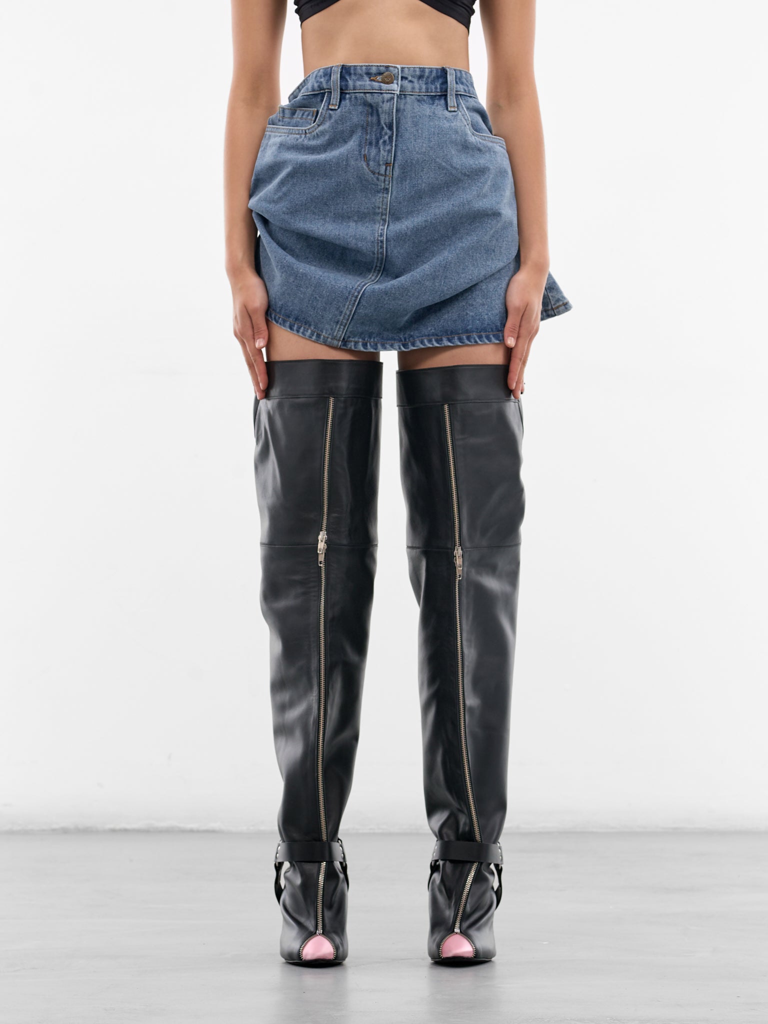 August Barron Lifted Denim Mini Skirt | H.Lorenzo - front