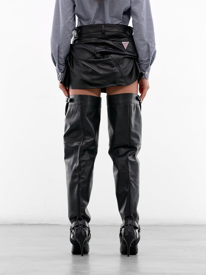Black Lifted Leather Mini Skirt (S18-BLACK)