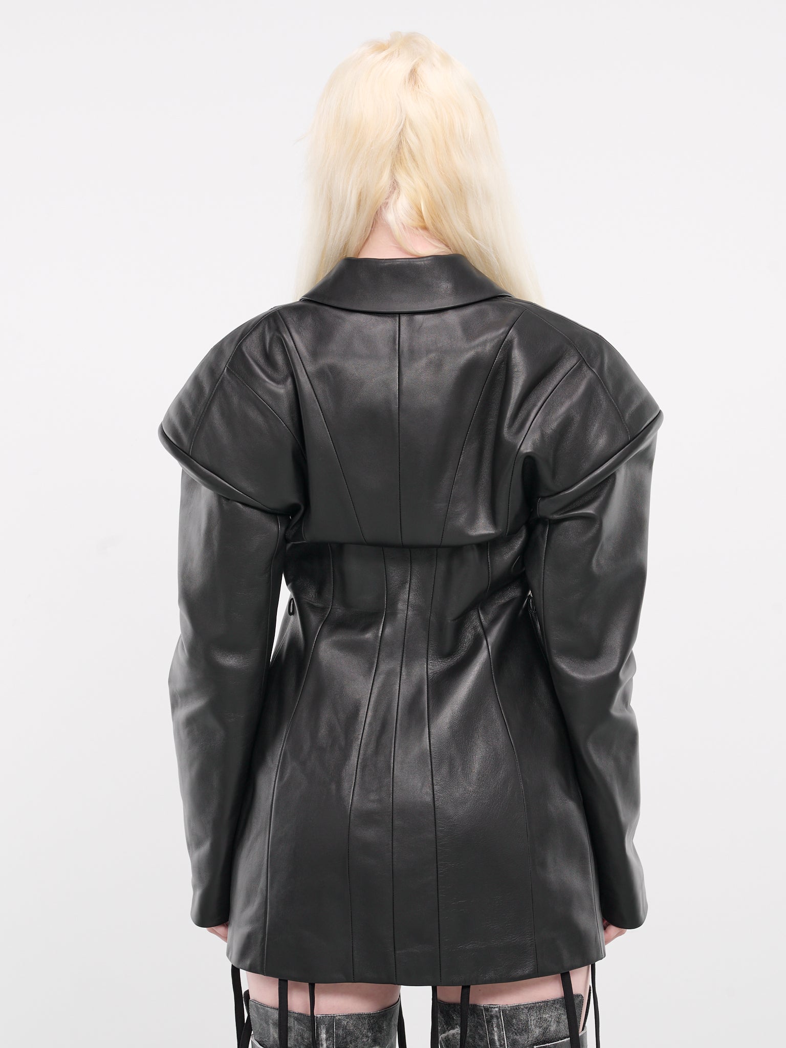Belted Leather Blazer (S24O1001-BLACK)