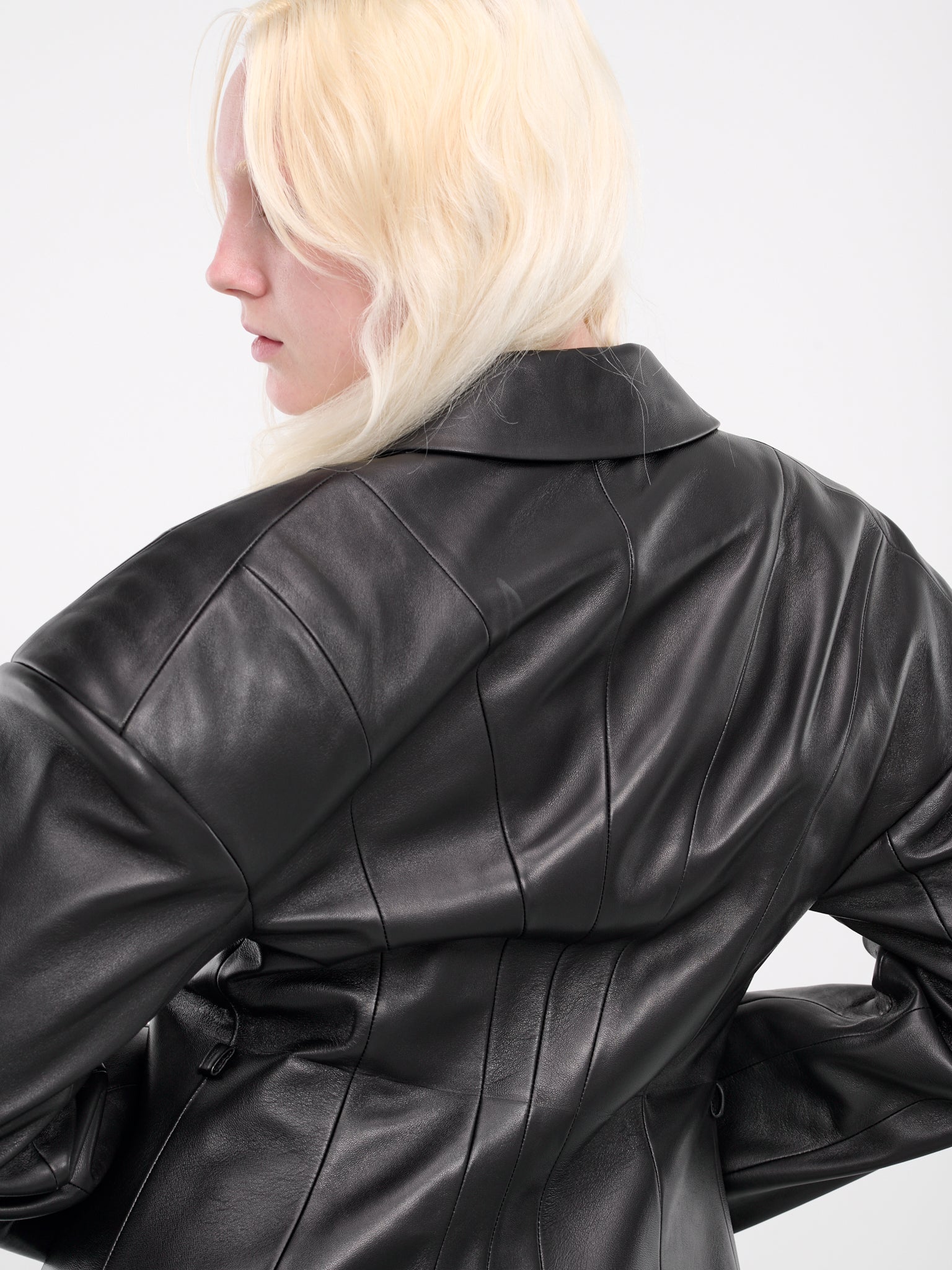 Belted Leather Blazer (S24O1001-BLACK)