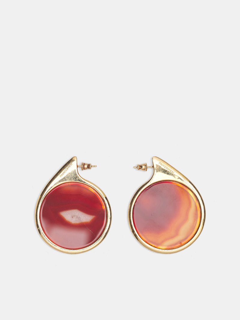 Large Dusk Gold Earrings (S26-EA001-P-RED-AGATE)