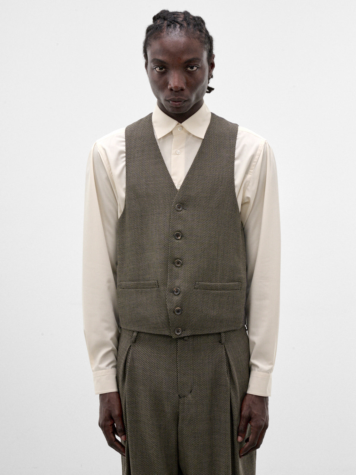 Gray Wool Dobby Waistcoat Vest (S26AW06VE-DOBBY-GREY)