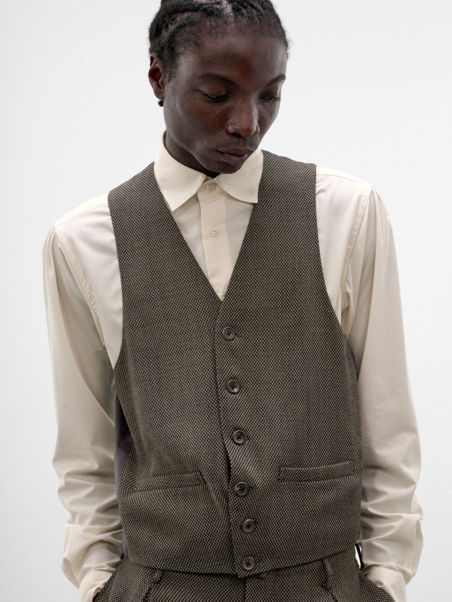 Gray Wool Dobby Waistcoat Vest (S26AW06VE-DOBBY-GREY)