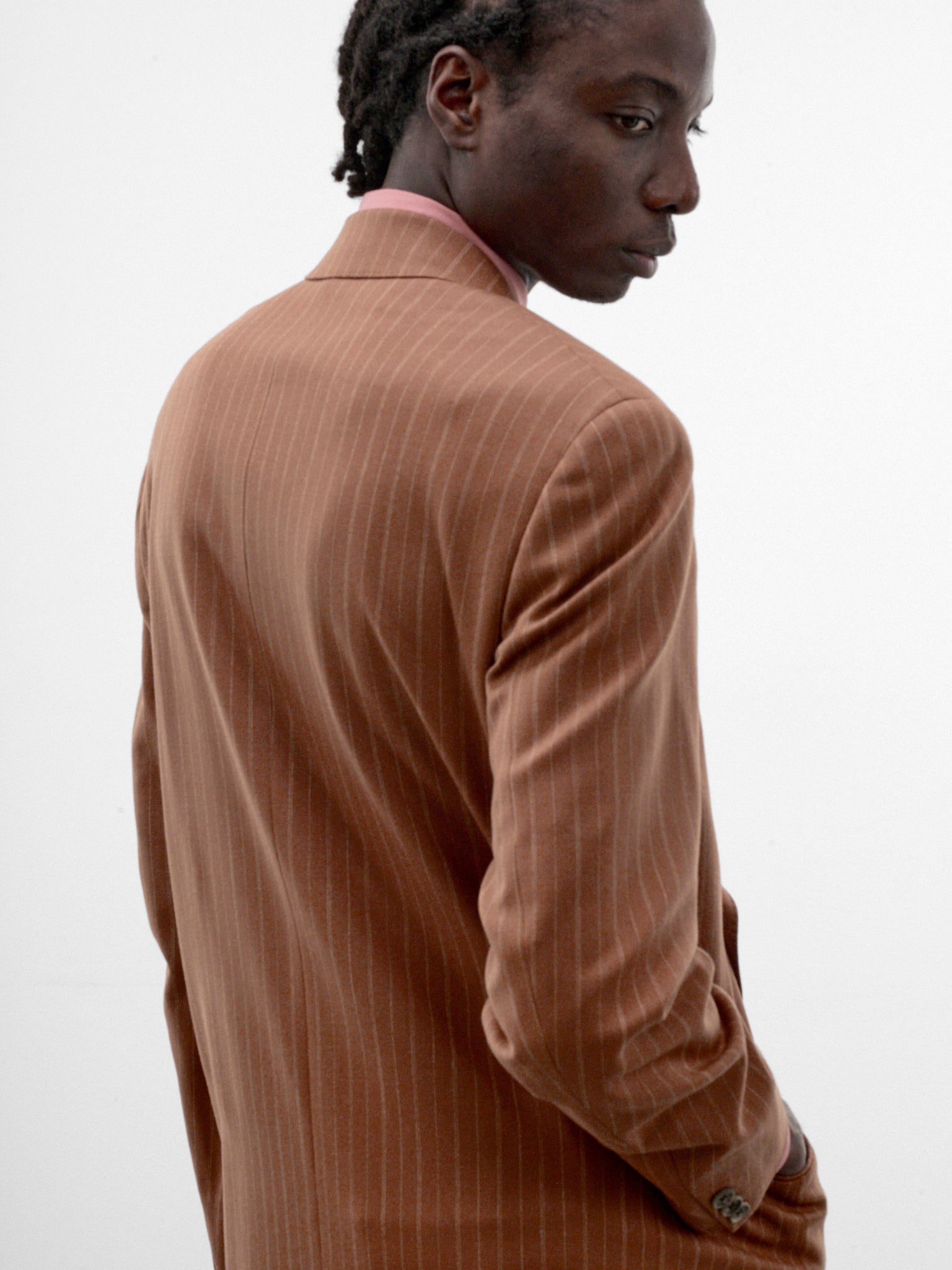 Brown Wool Pinstripe Blazer (S26AW08JKT-VW-BROWN)