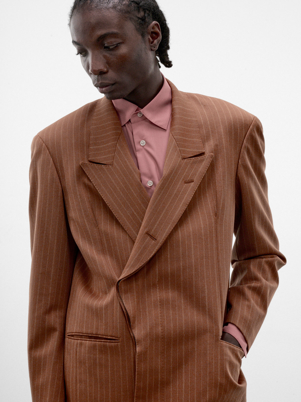 Brown Wool Pinstripe Blazer (S26AW08JKT-VW-BROWN)