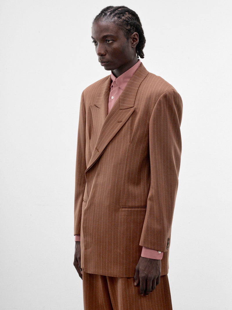 Brown Wool Pinstripe Blazer (S26AW08JKT-VW-BROWN)