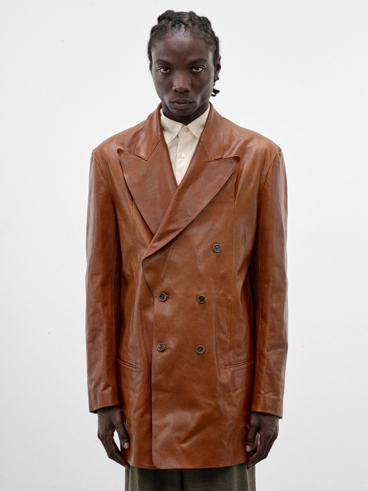 Camel Leather Double-Breasted Jacket (S26AW11JKT-CAMEL)
