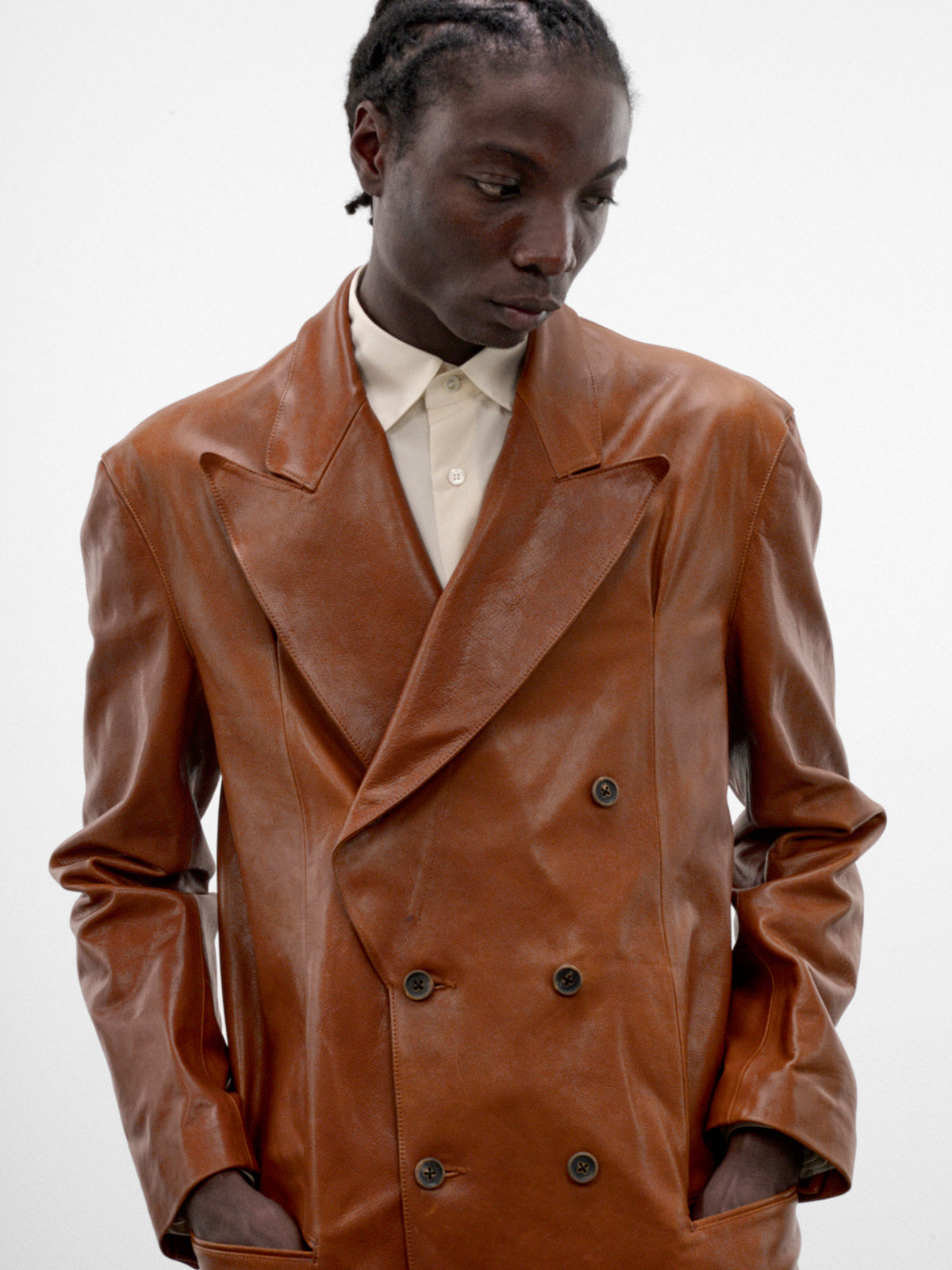 Camel Leather Double-Breasted Jacket (S26AW11JKT-CAMEL)