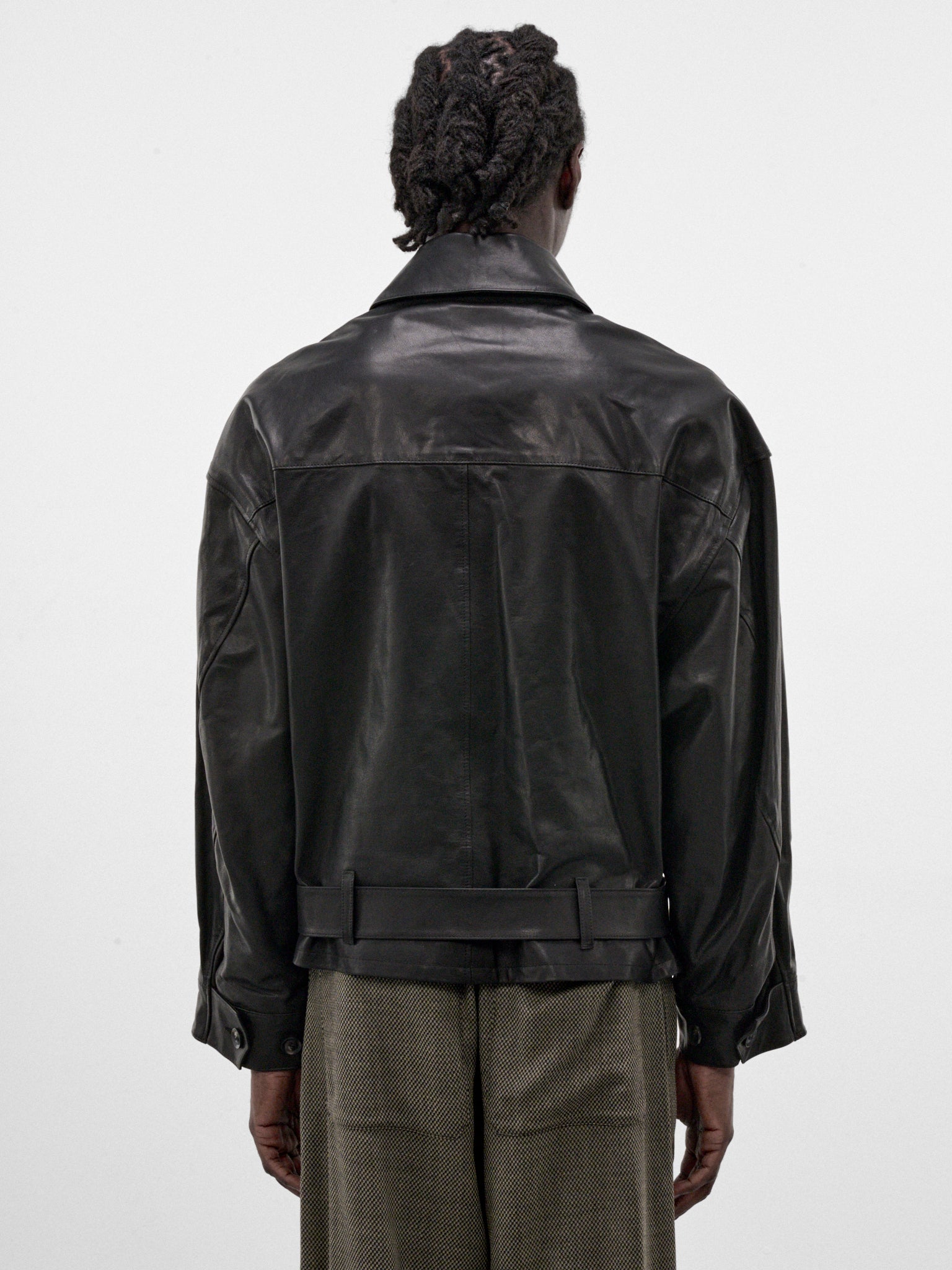 Black Leather Zip Jacket (S26AW15BL-L-BLACK)