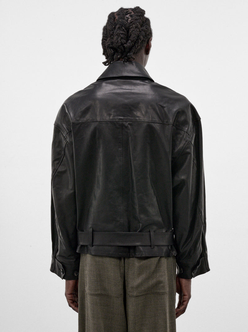 Black Leather Zip Jacket (S26AW15BL-L-BLACK)