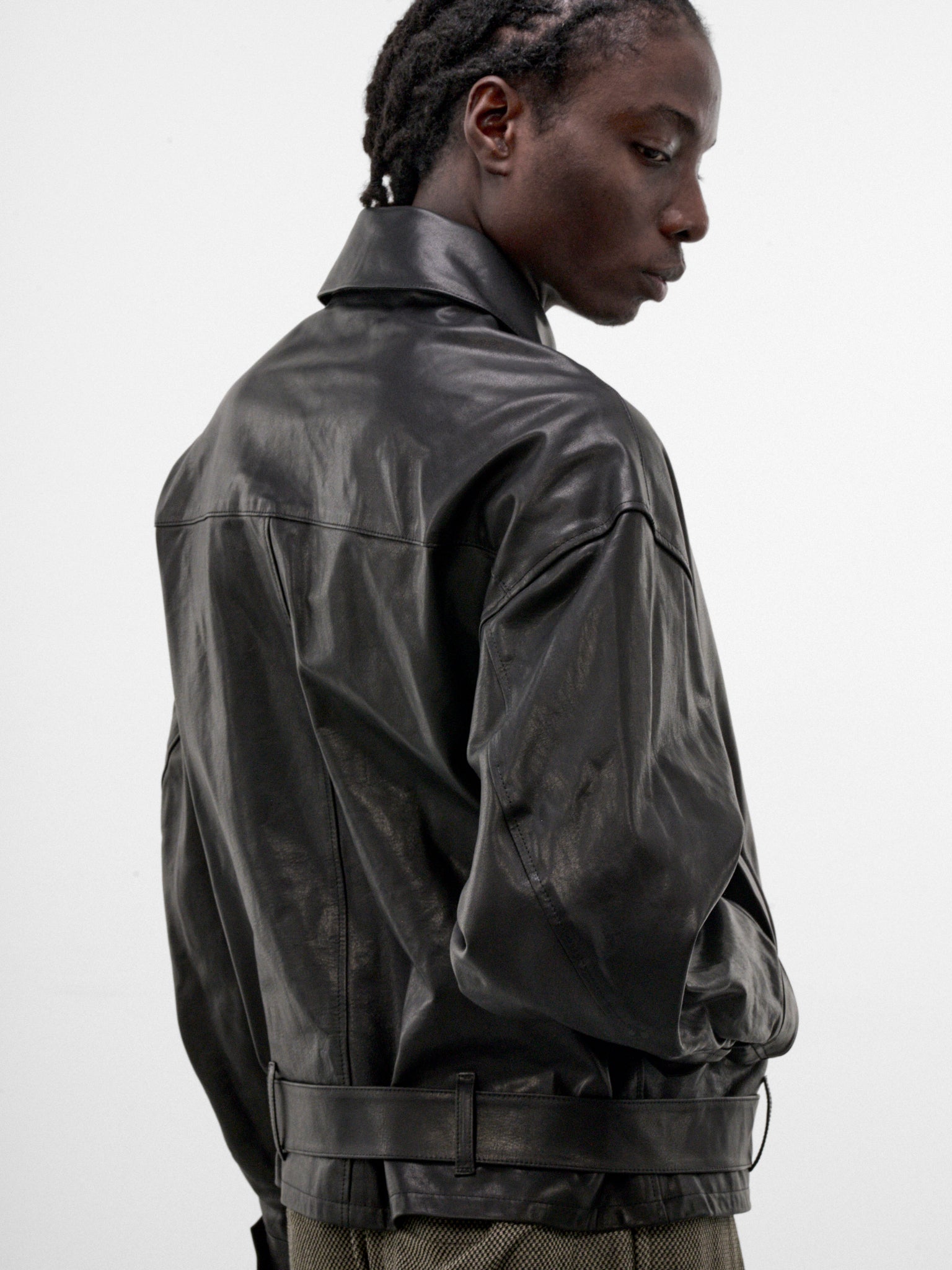 Black Leather Zip Jacket (S26AW15BL-L-BLACK)