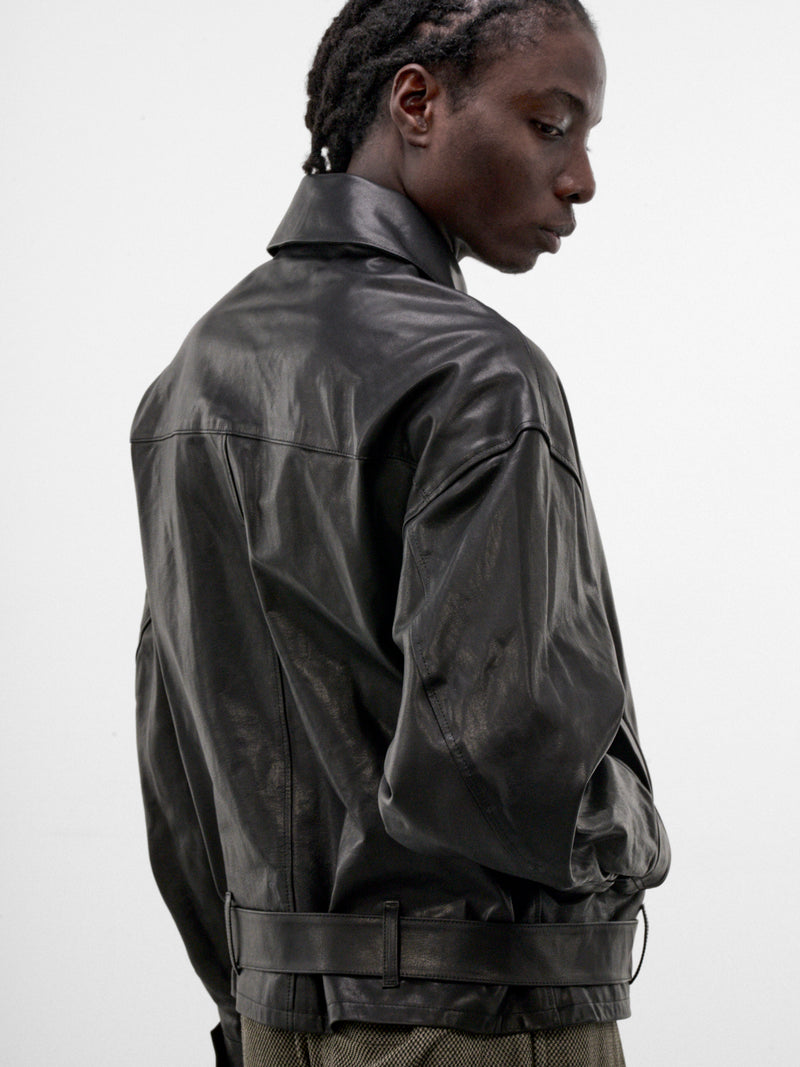 Black Leather Zip Jacket (S26AW15BL-L-BLACK)