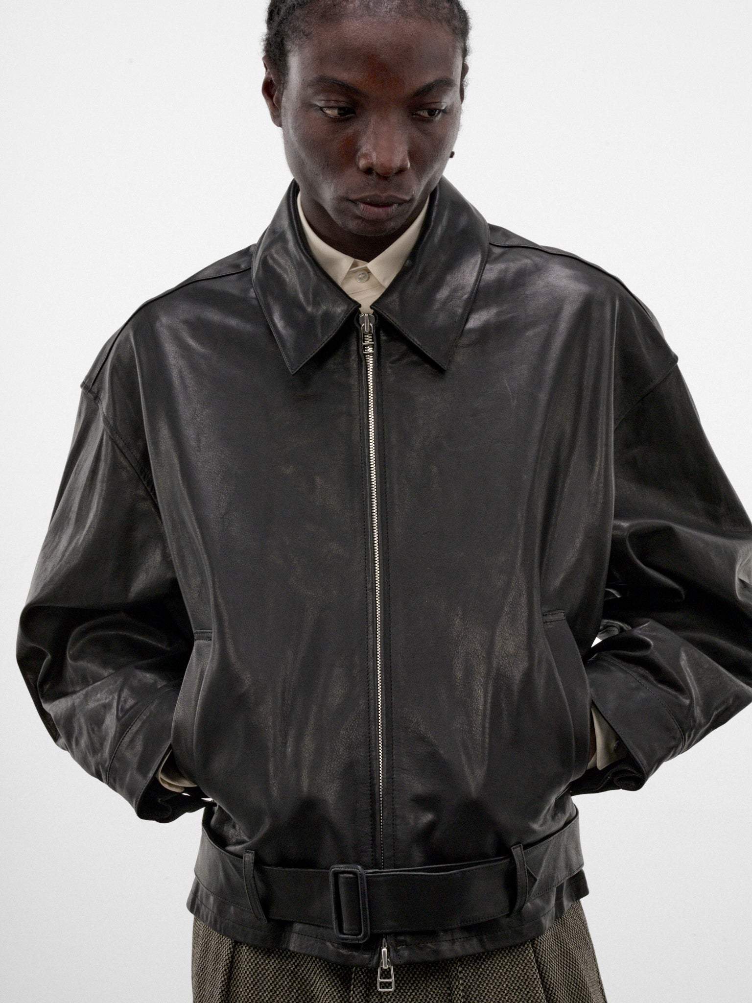 Black Leather Zip Jacket (S26AW15BL-L-BLACK)