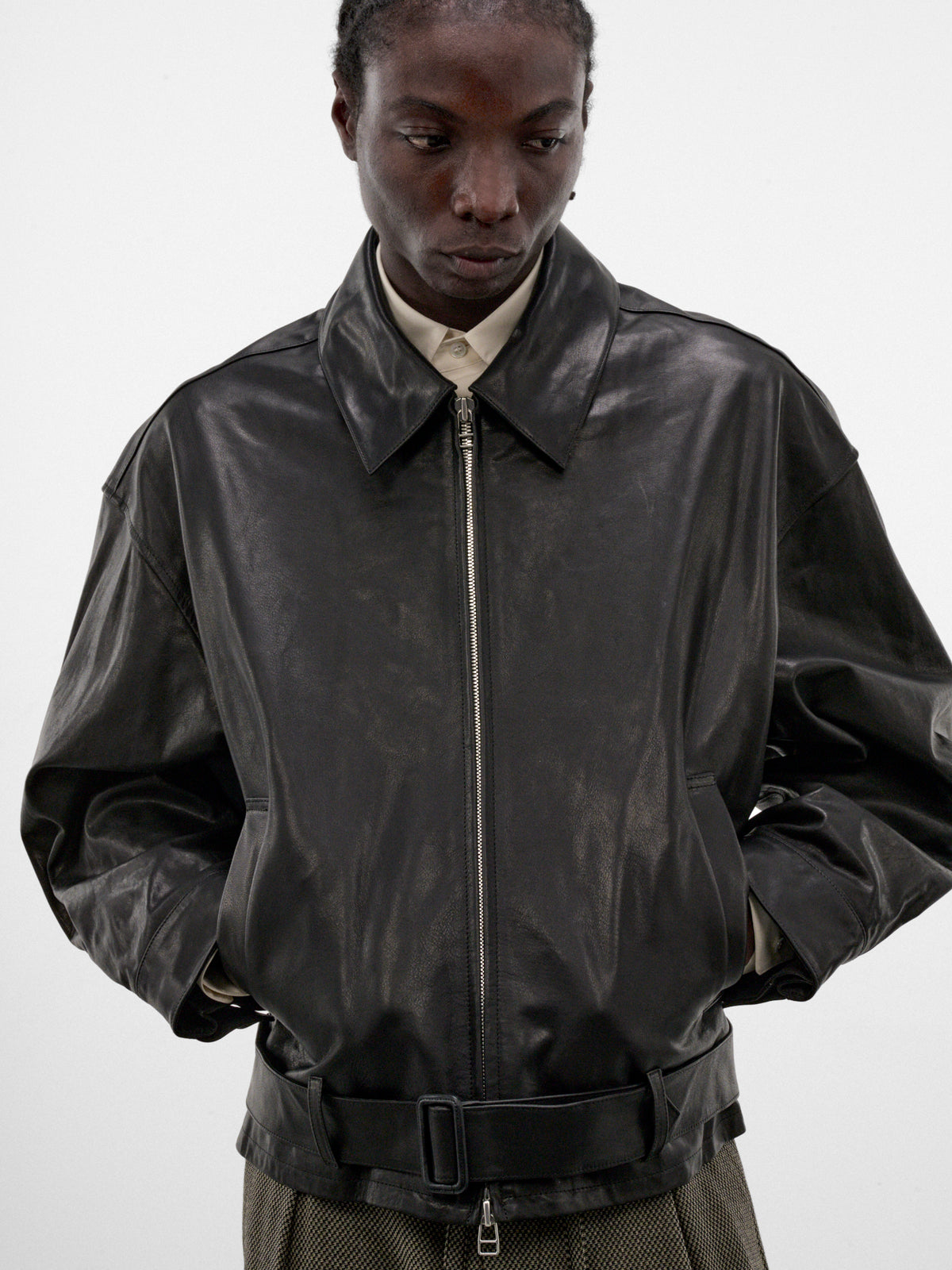 Black Leather Zip Jacket (S26AW15BL-L-BLACK)