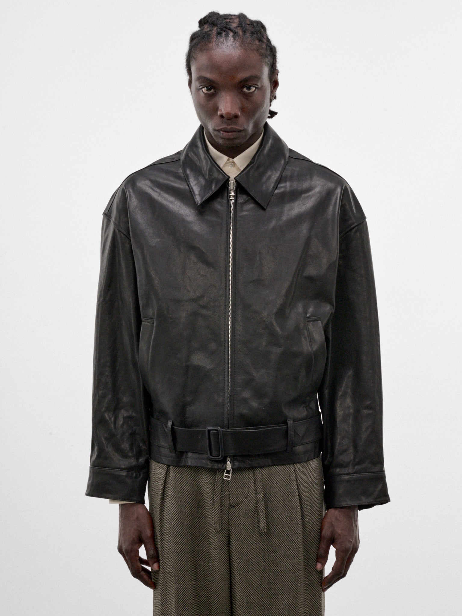 Black Leather Zip Jacket (S26AW15BL-L-BLACK)