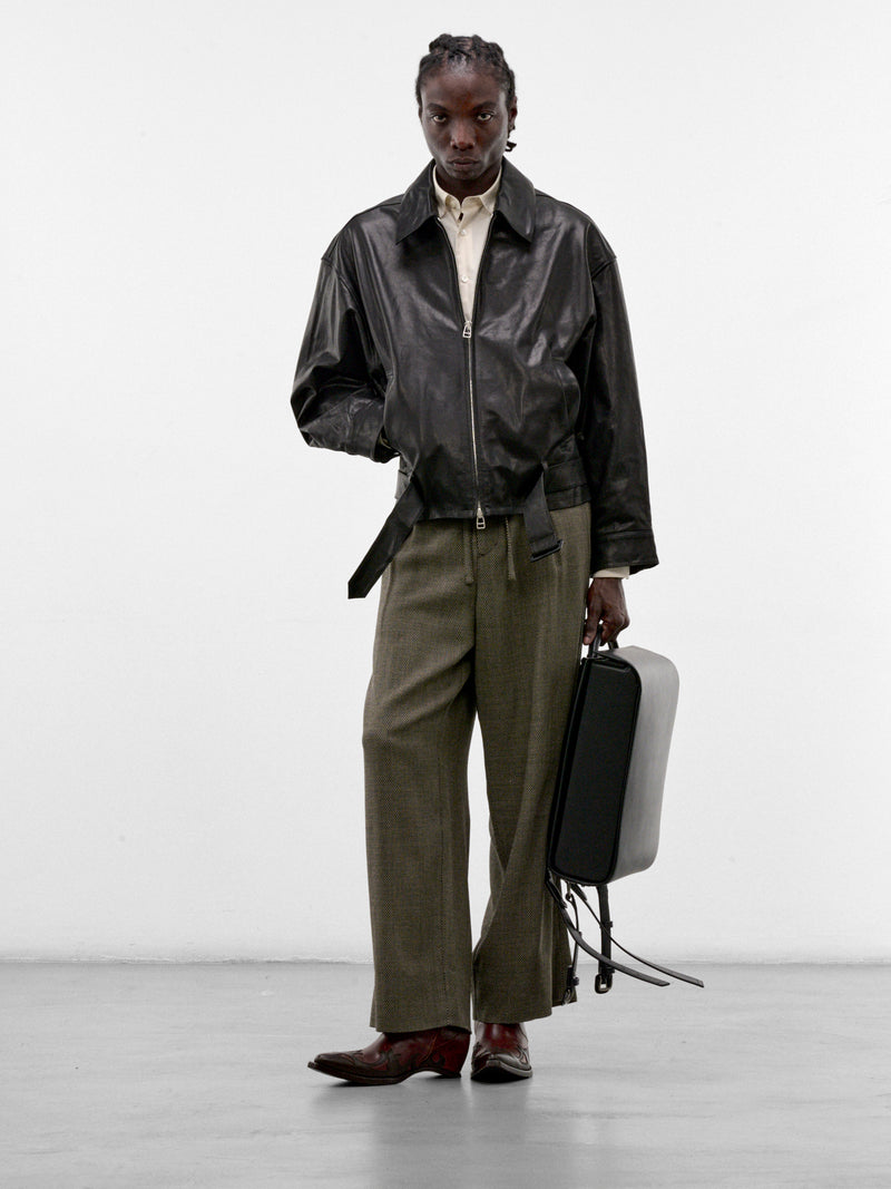 Black Leather Zip Jacket (S26AW15BL-L-BLACK)