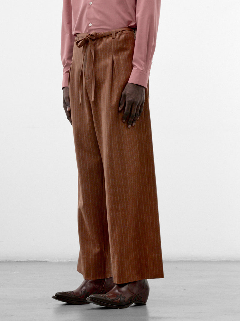 Brown Wool Pinstripe Judo Trousers (S26AW17PT-VW-BROWN)