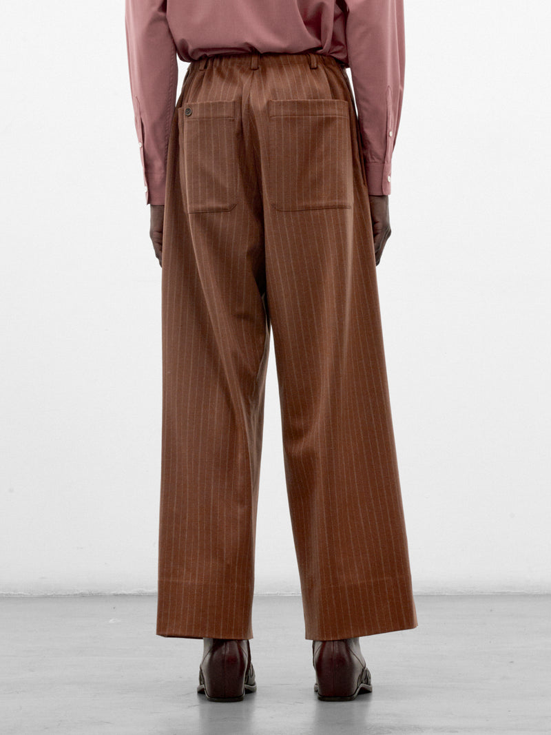 Brown Wool Pinstripe Judo Trousers (S26AW17PT-VW-BROWN)