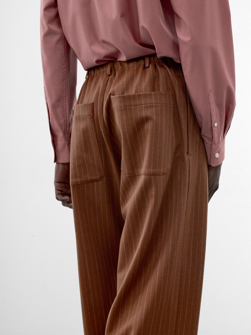 Brown Wool Pinstripe Judo Trousers (S26AW17PT-VW-BROWN)