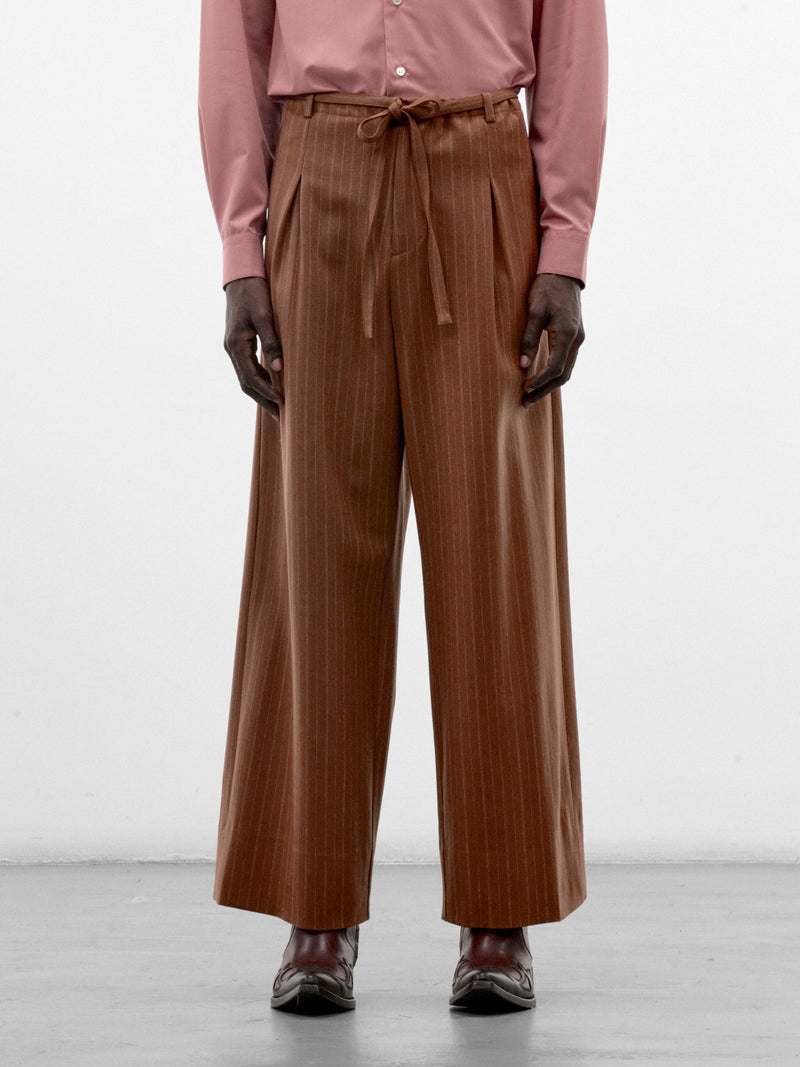 Brown Wool Pinstripe Judo Trousers (S26AW17PT-VW-BROWN)