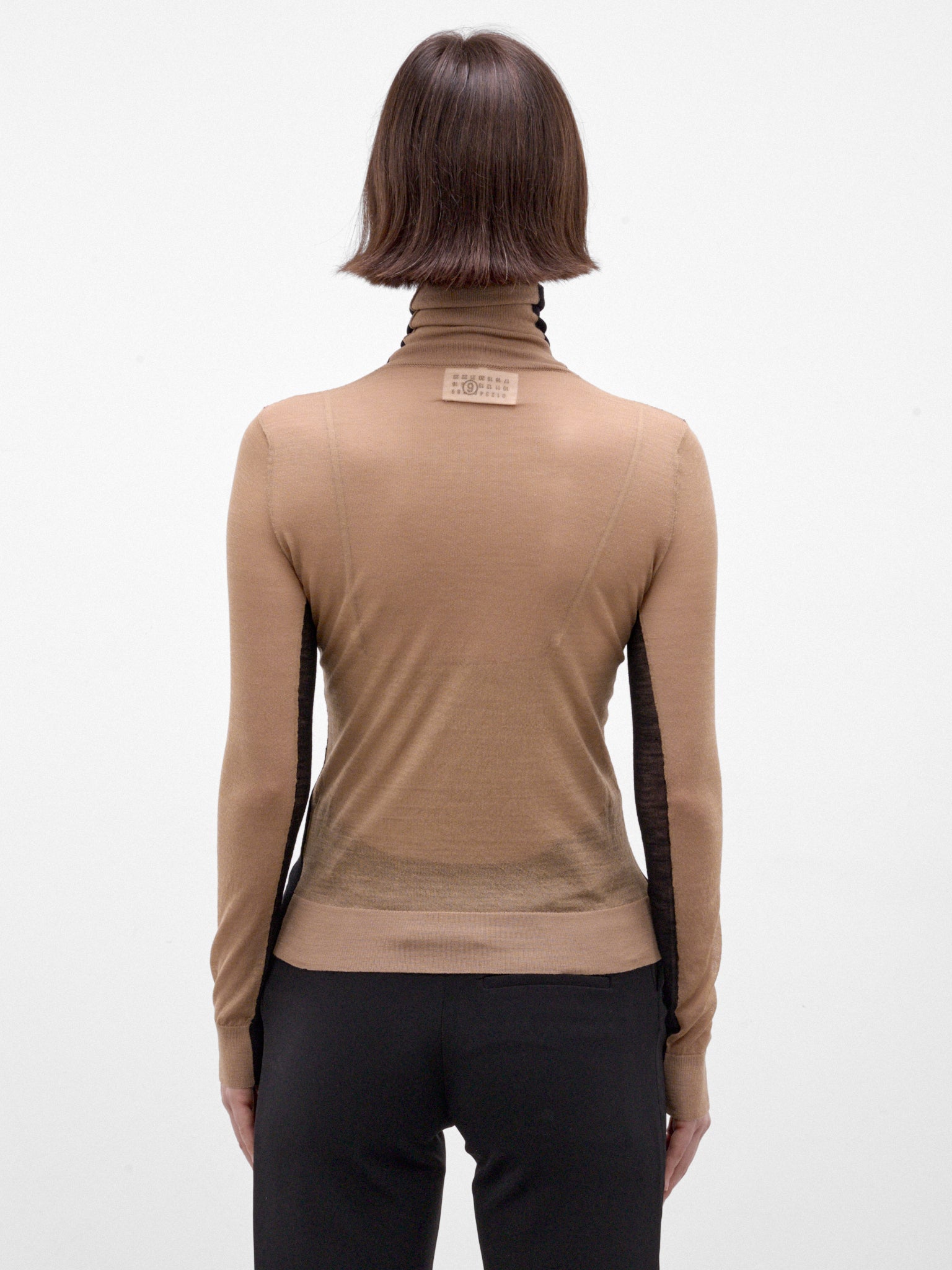 Paneled Wool-Cashmere Sheer Turtleneck (S62HA0111-M13352-BEIGE)