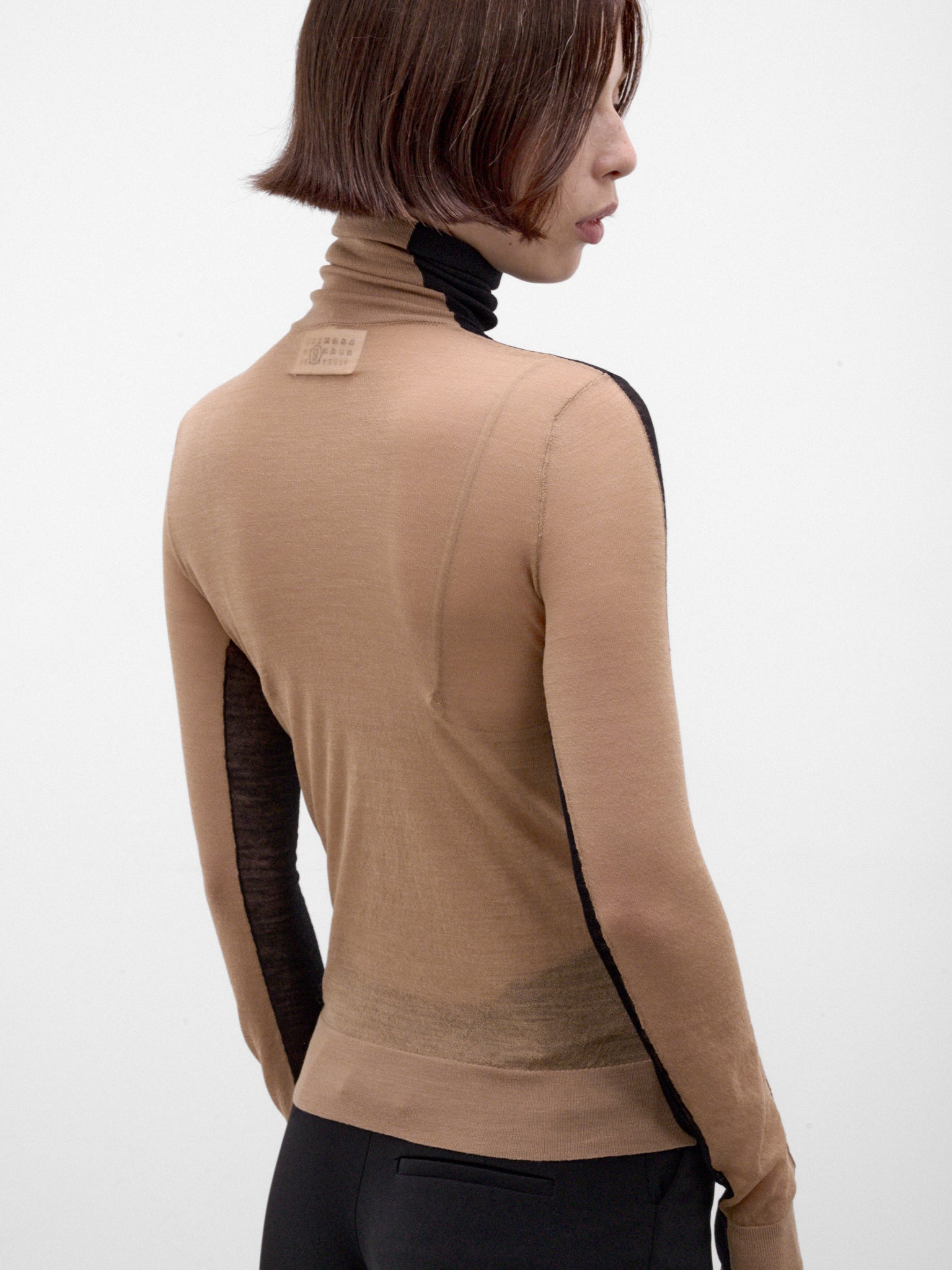 Paneled Wool-Cashmere Sheer Turtleneck (S62HA0111-M13352-BEIGE)