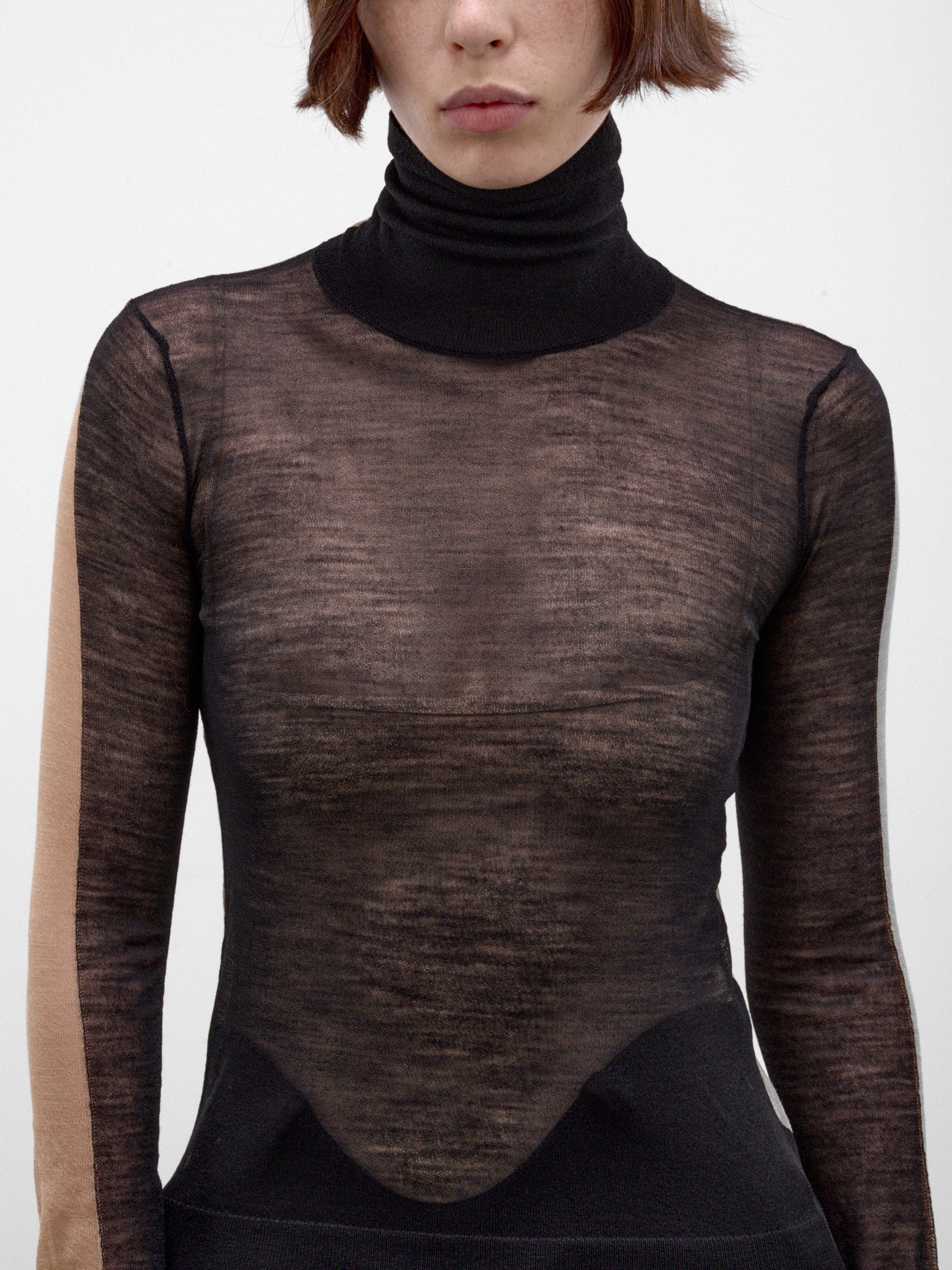 Paneled Wool-Cashmere Sheer Turtleneck (S62HA0111-M13352-BEIGE)