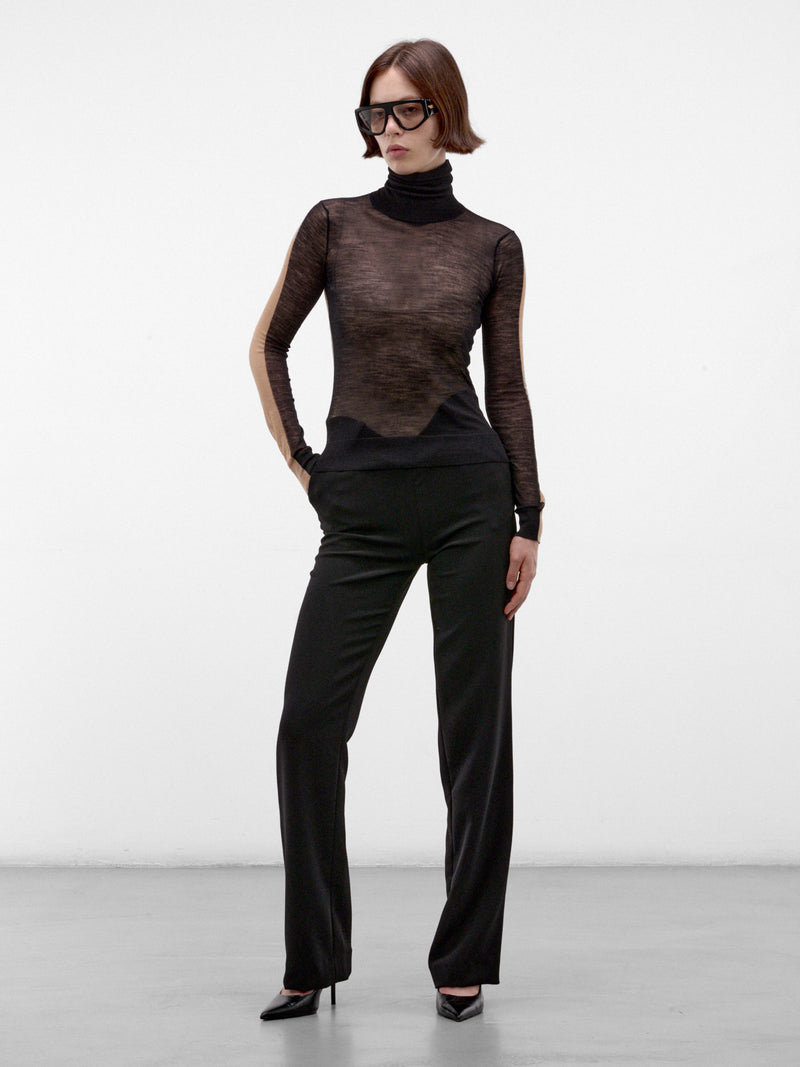 Paneled Wool-Cashmere Sheer Turtleneck (S62HA0111-M13352-BEIGE)
