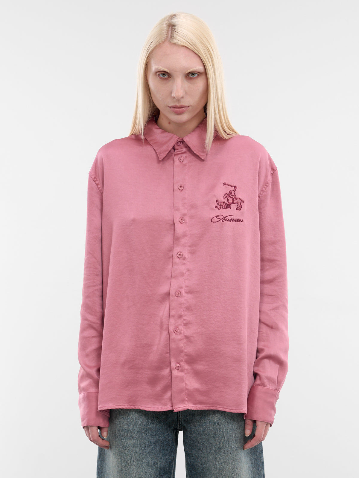 AVAVAV Pink Satin Embroidered Shirt | H.Lorenzo - front