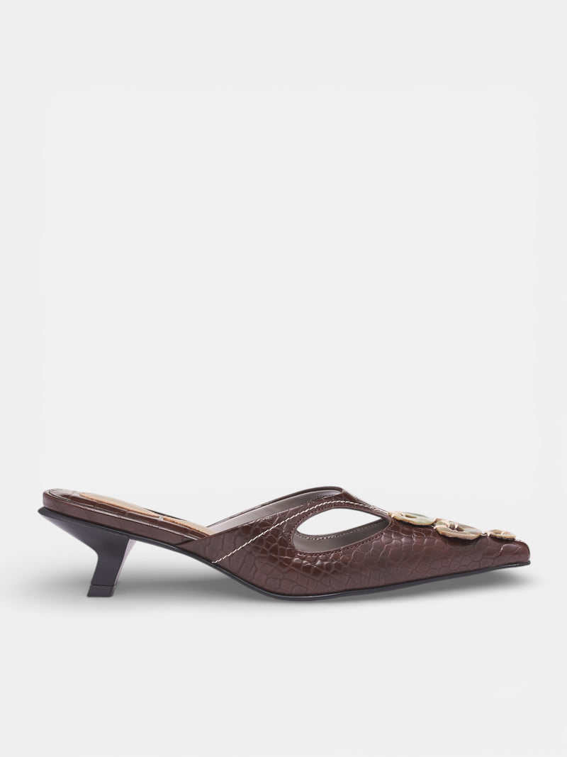 Chestnut Croc-Embossed Heeled Mules (S26SH01CH-CHESTNUT)