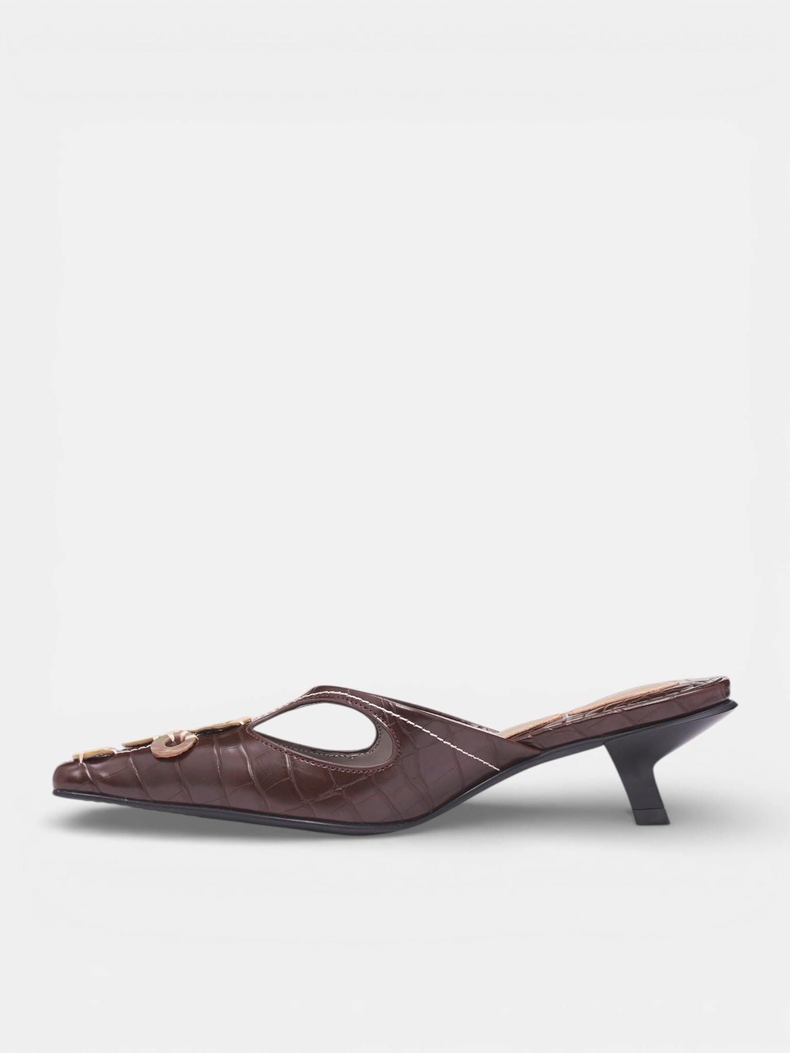 Chestnut Croc-Embossed Heeled Mules (S26SH01CH-CHESTNUT)
